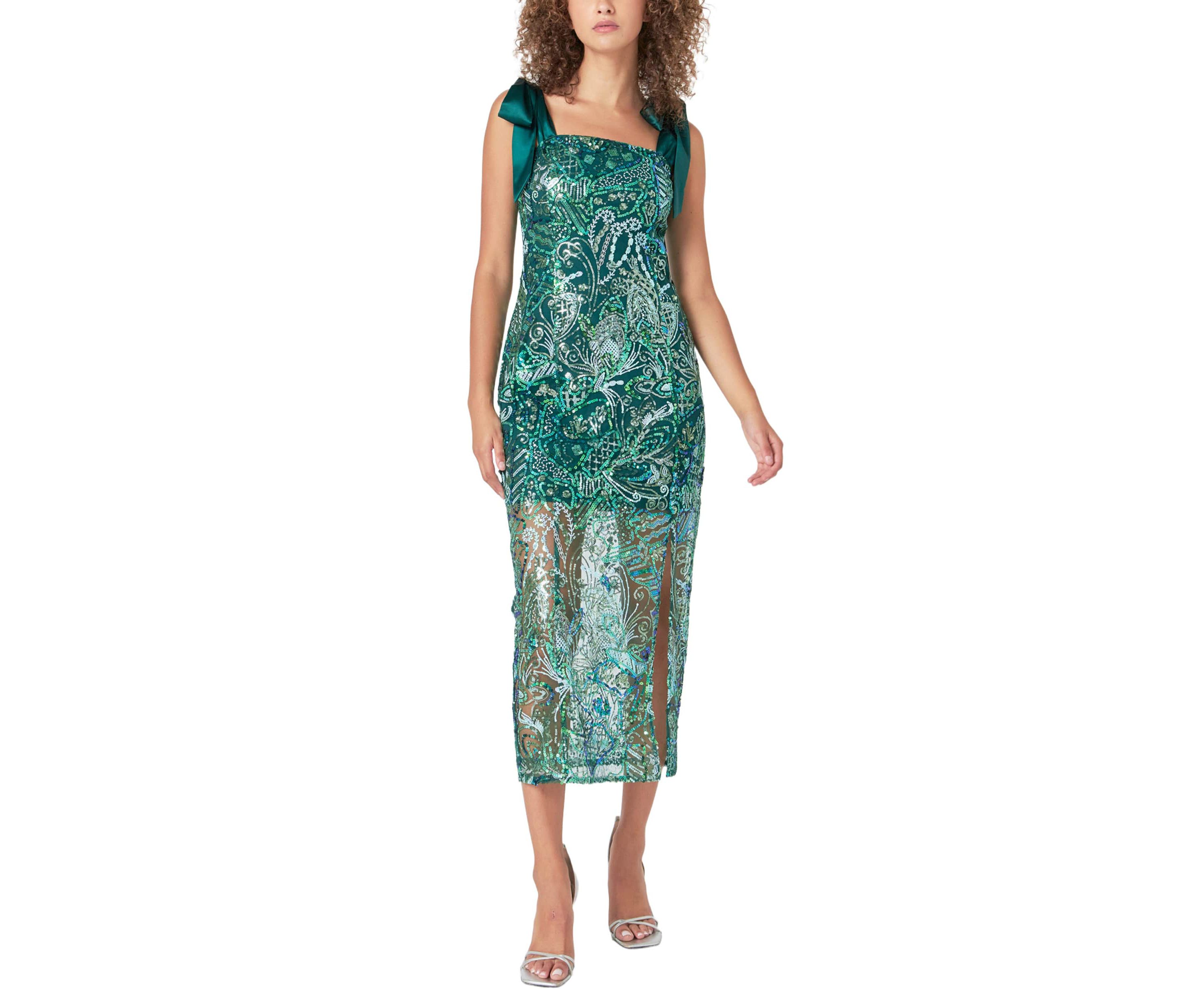 Shoulder Tie Sequins Maxi Dress
