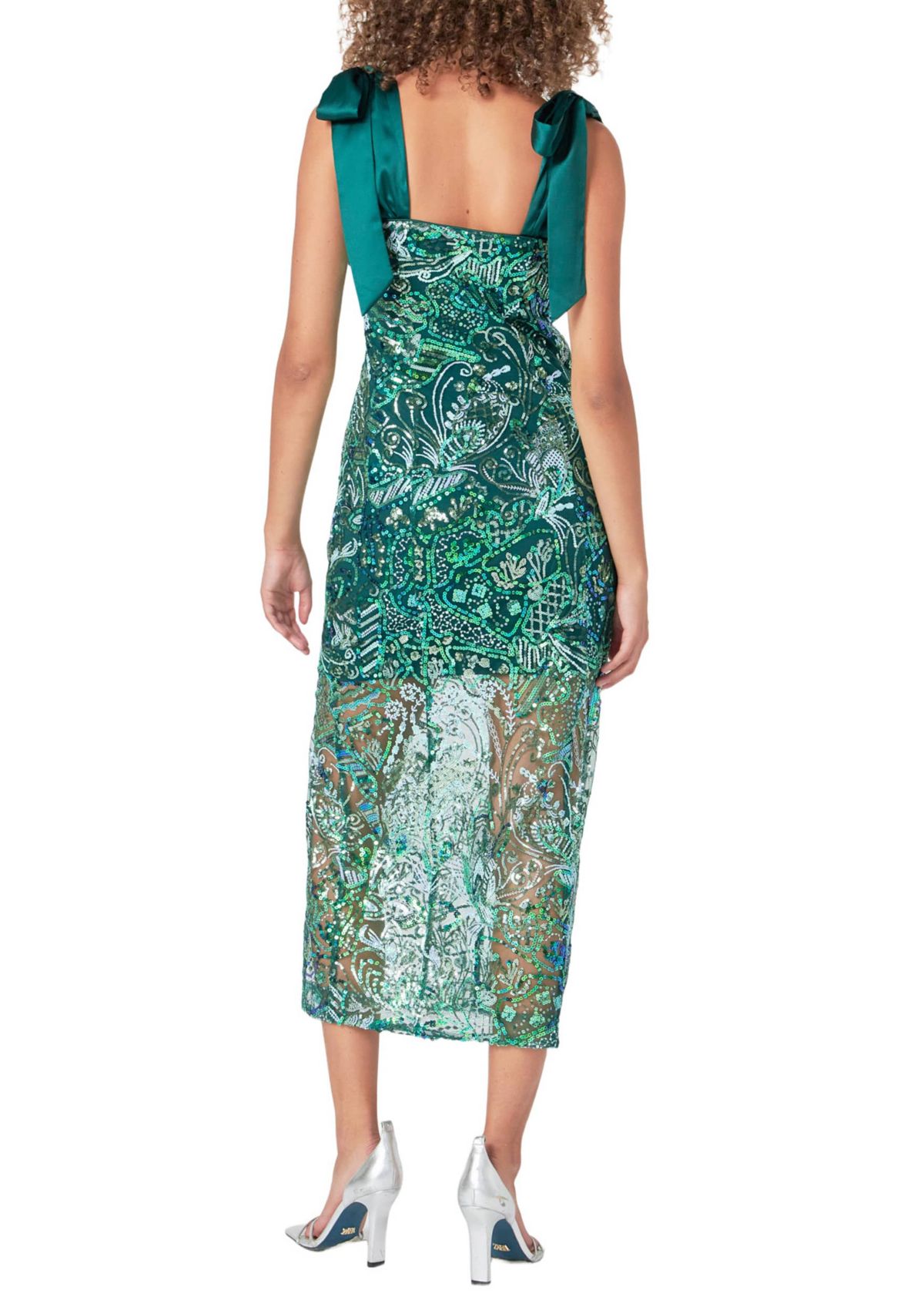 Shoulder Tie Sequins Maxi Dress