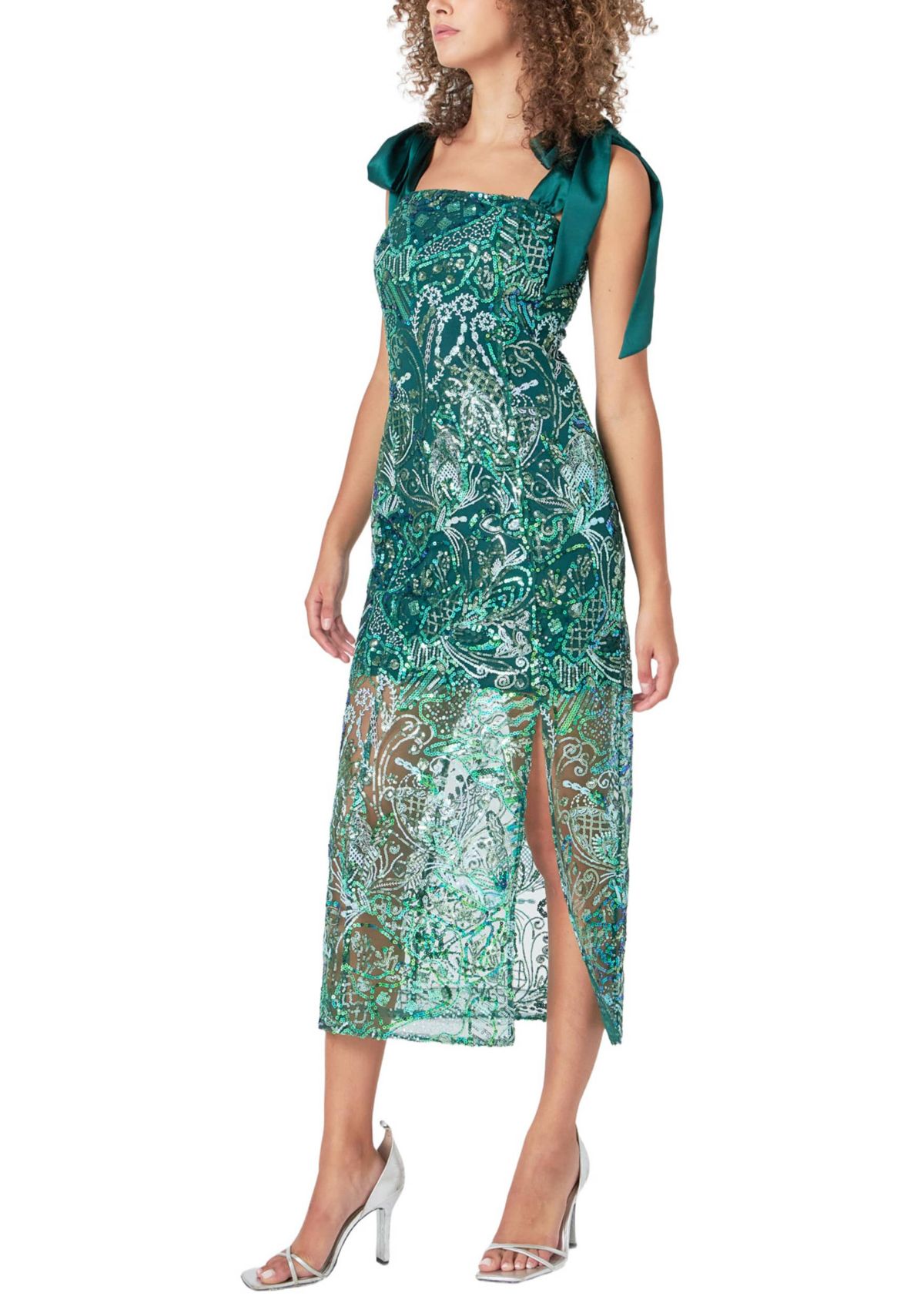 Shoulder Tie Sequins Maxi Dress