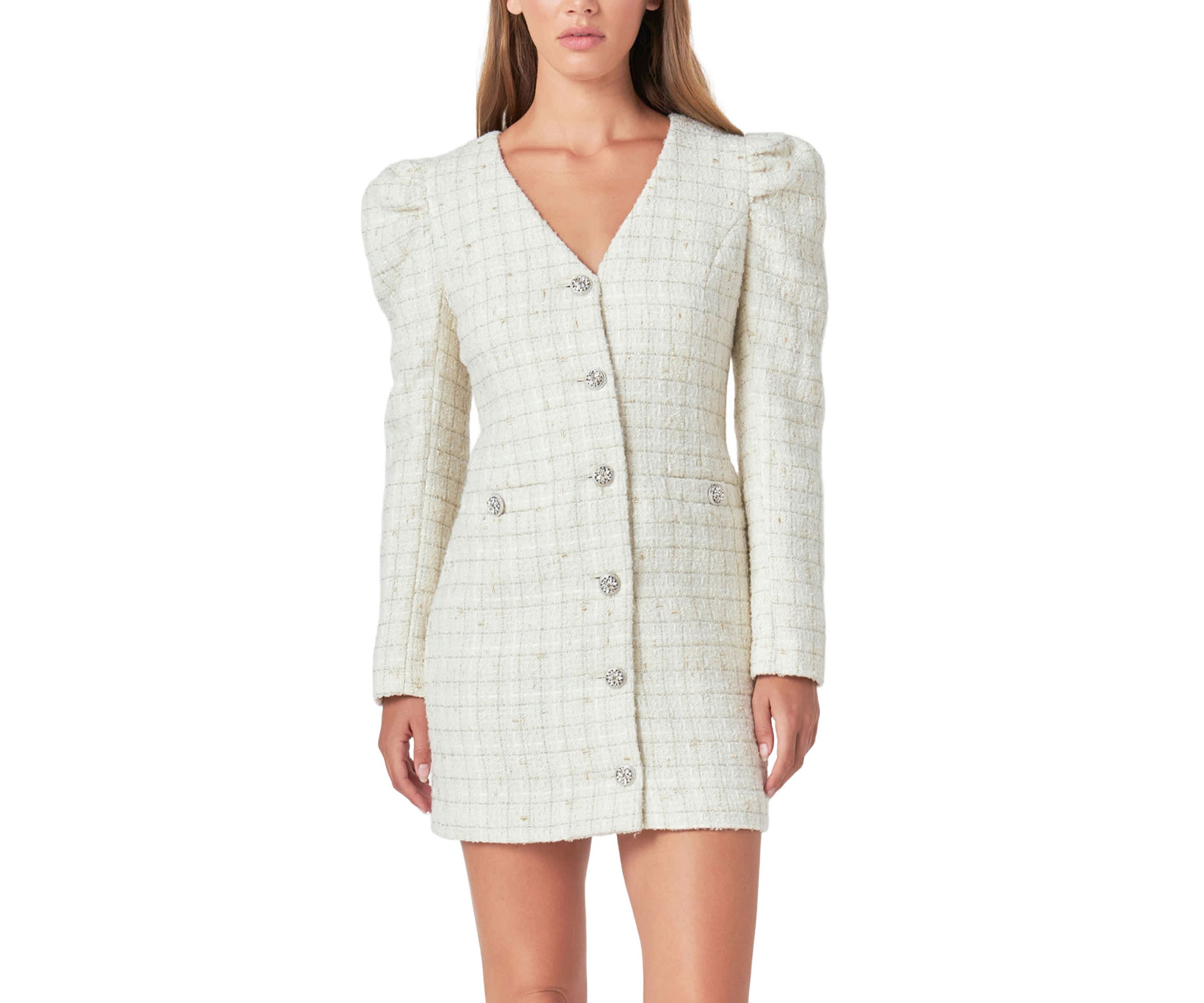 Long-Sleeved Tweed Mini Dress