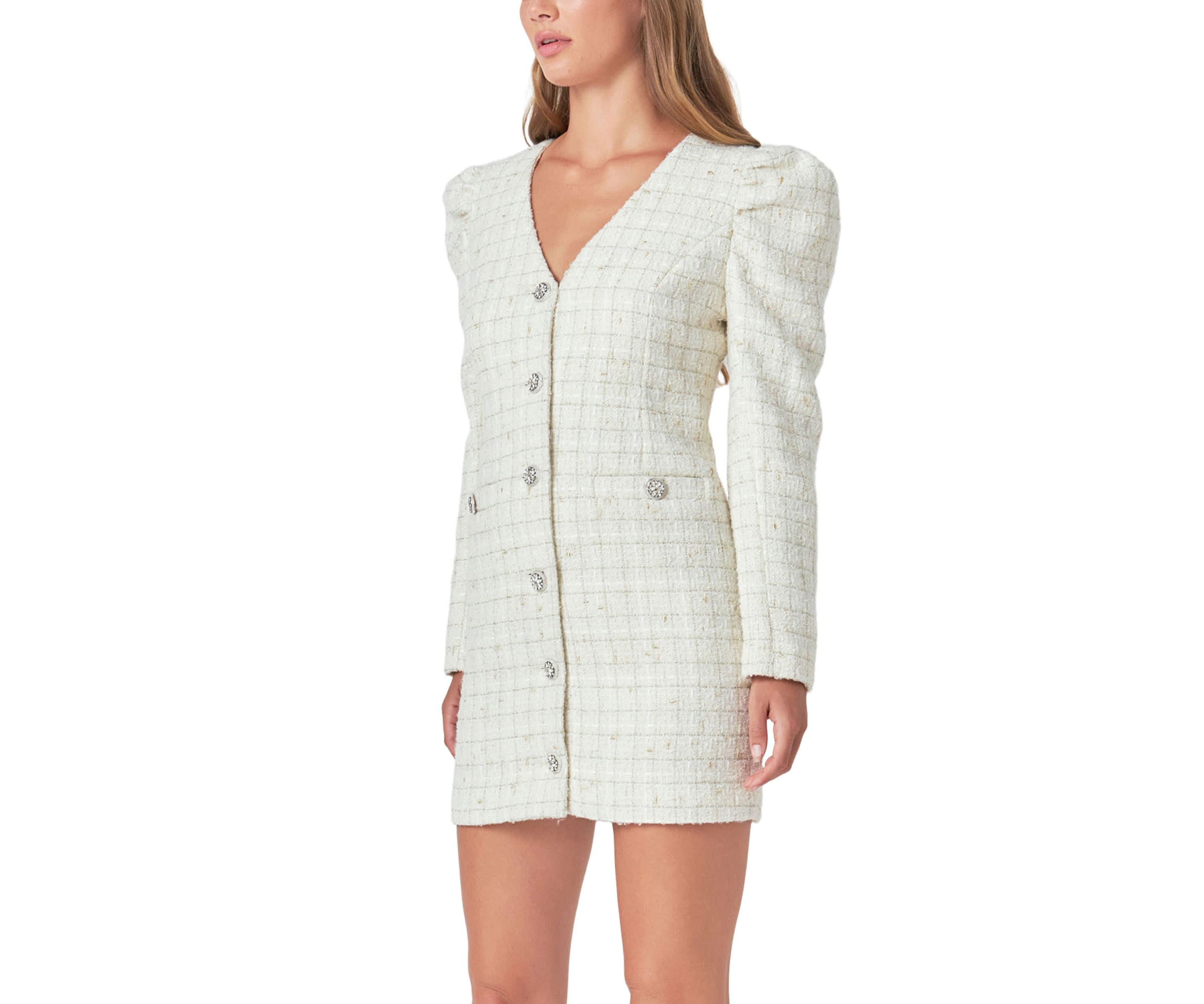 Long-Sleeved Tweed Mini Dress