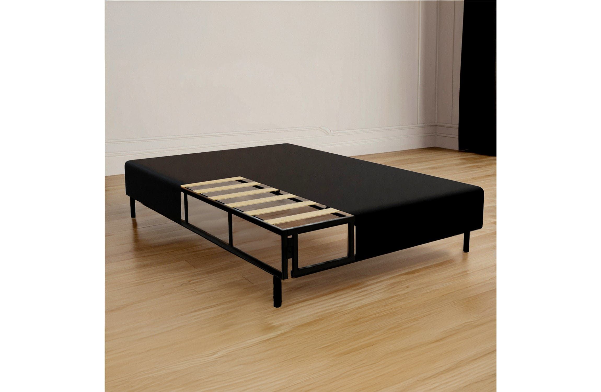 Boyd Sleep 2-in-1 Metal Mattress Foundation & Bed Frame, Roll-Out Slats, Easy Assembly, Removable Legs, Headboard Brackets, Heavy Duty Support