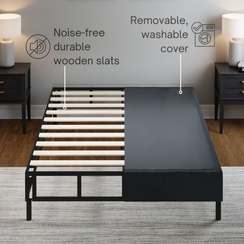 Boyd Sleep 2-in-1 Metal Mattress Foundation & Bed Frame, Roll-Out Slats, Easy Assembly, Removable Legs, Headboard Brackets, Heavy Duty Support