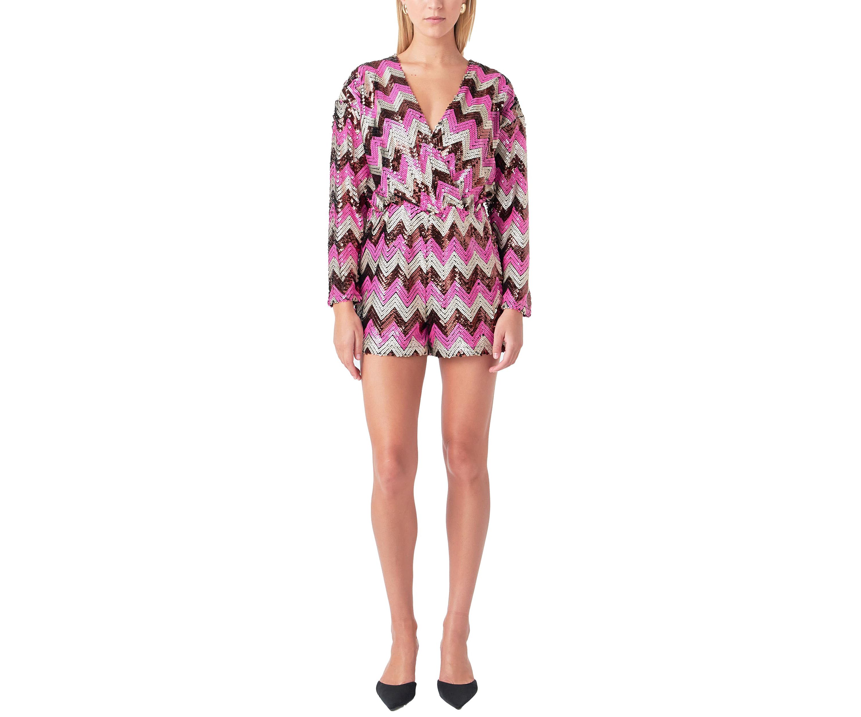 Chevron Sequins Wrapped Romper