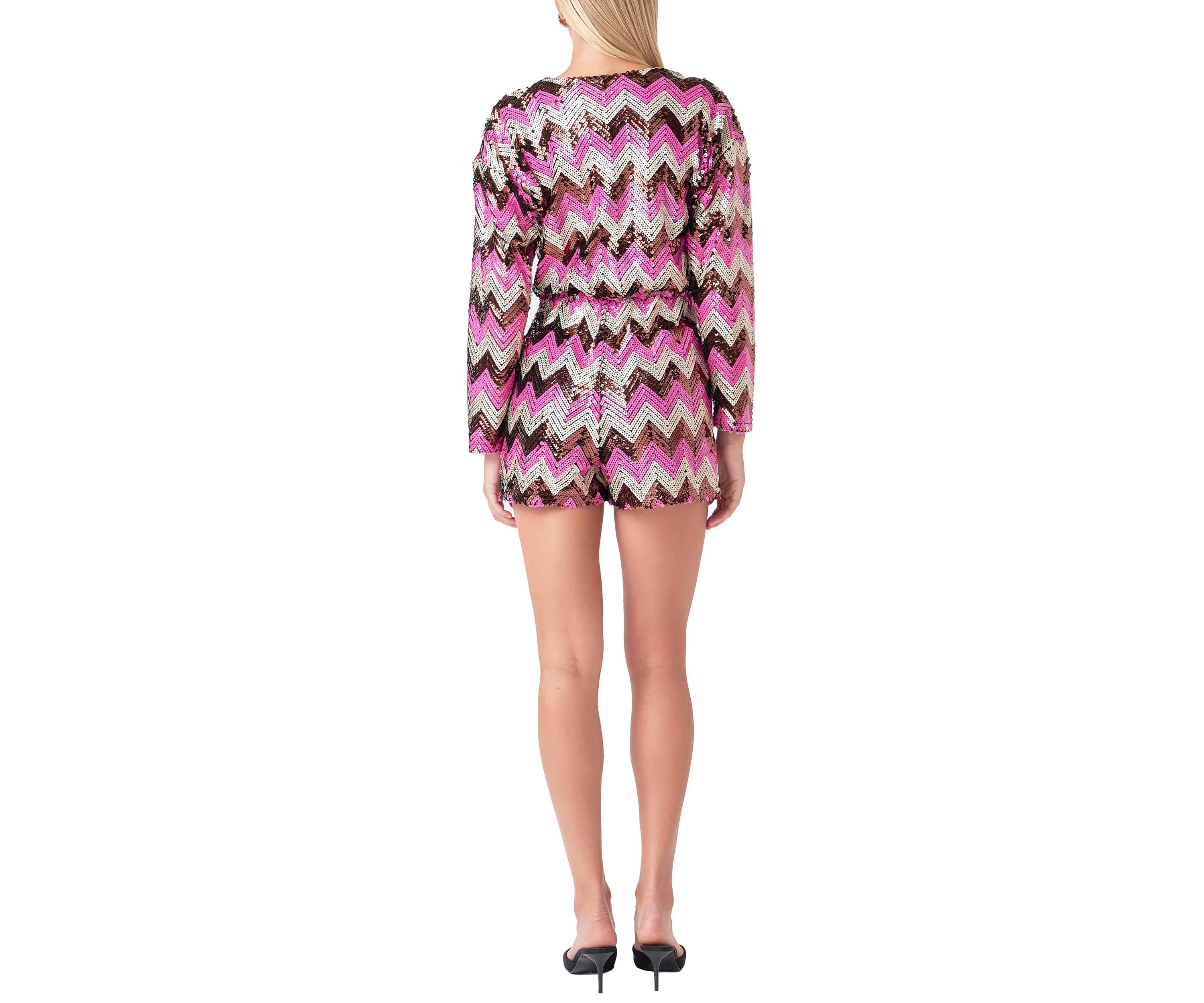 Chevron Sequins Wrapped Romper