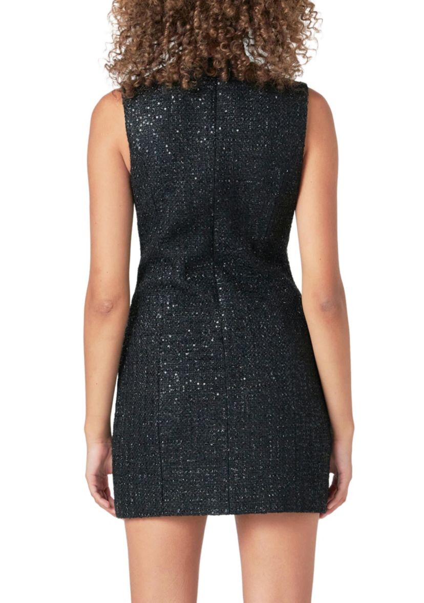 Tweed Jewel Buttoned Mini Dress