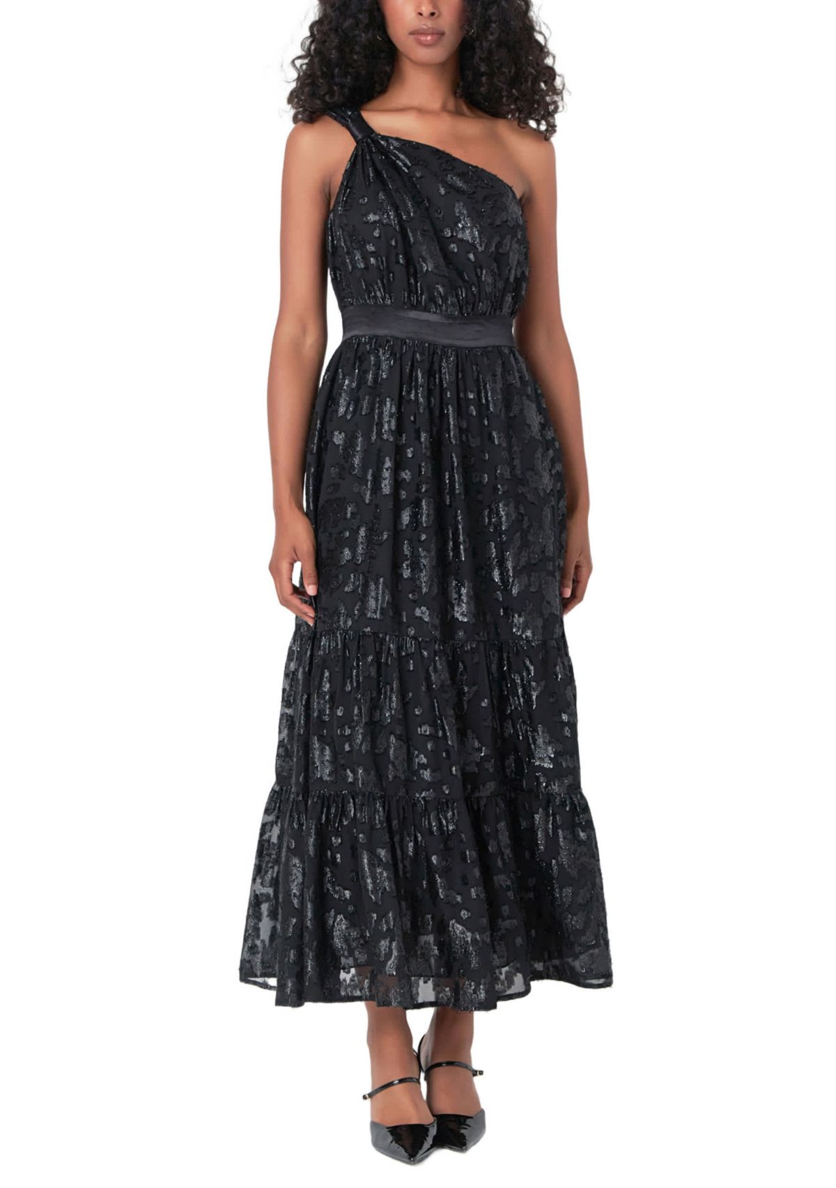 One Shoulder Chiffon Maxi Dress