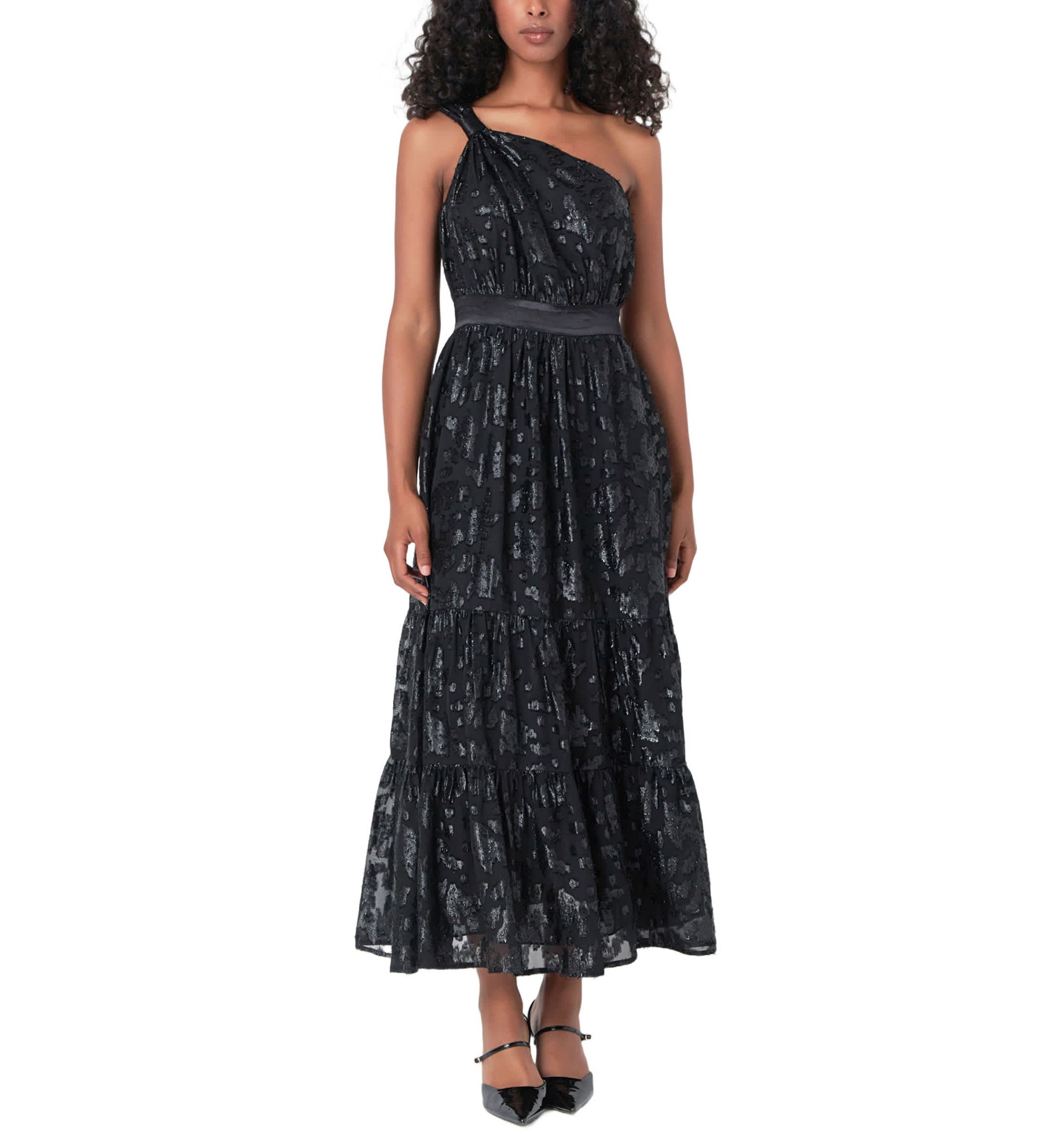 One Shoulder Chiffon Maxi Dress