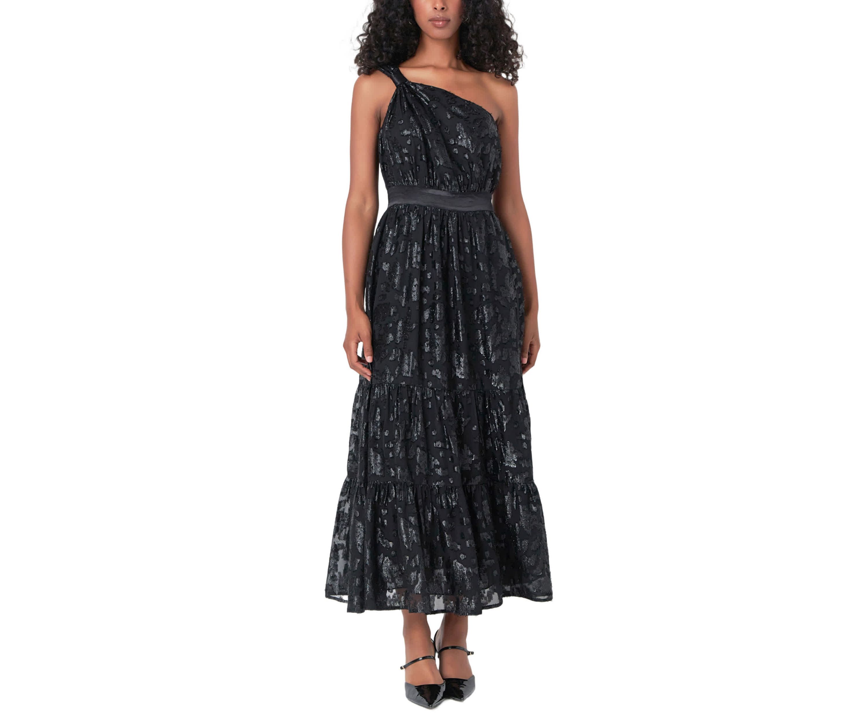One Shoulder Chiffon Maxi Dress