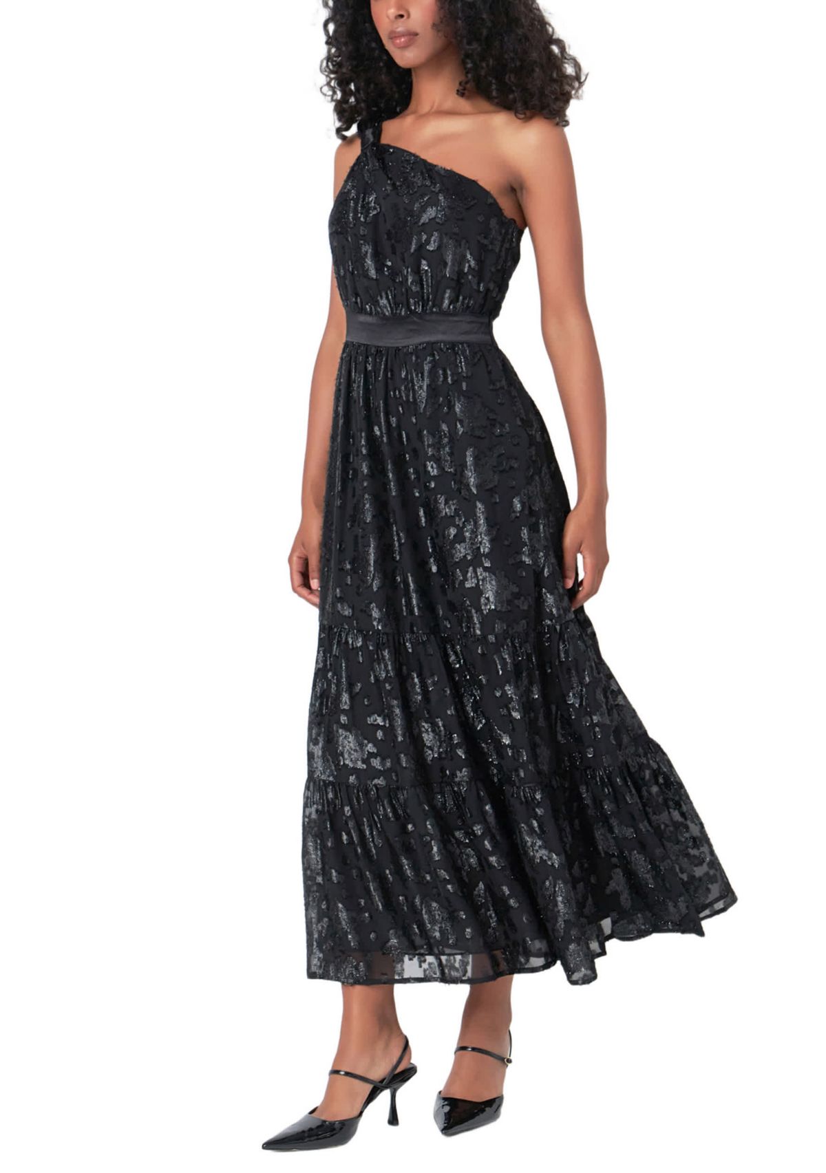 One Shoulder Chiffon Maxi Dress