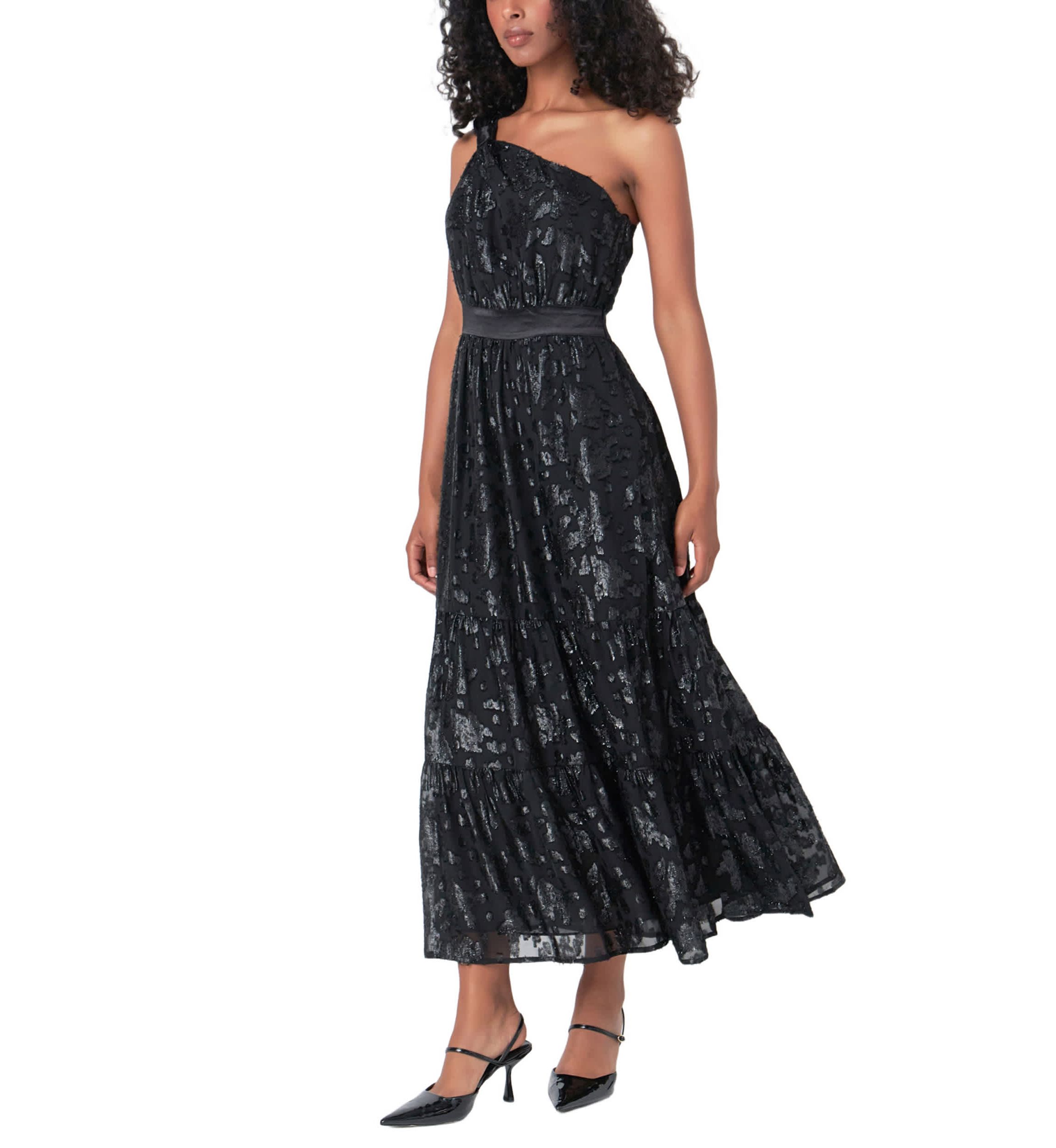 One Shoulder Chiffon Maxi Dress