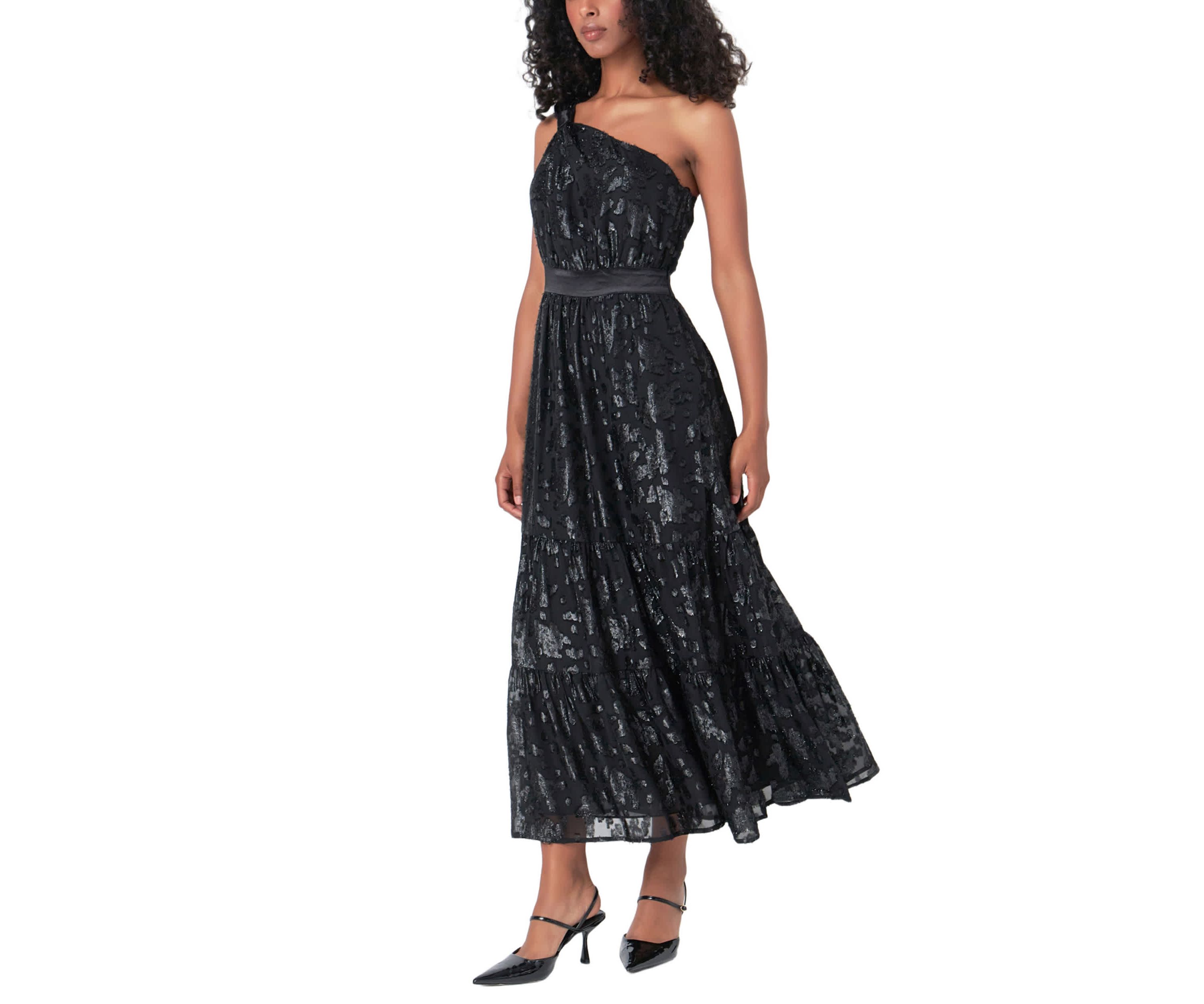 One Shoulder Chiffon Maxi Dress