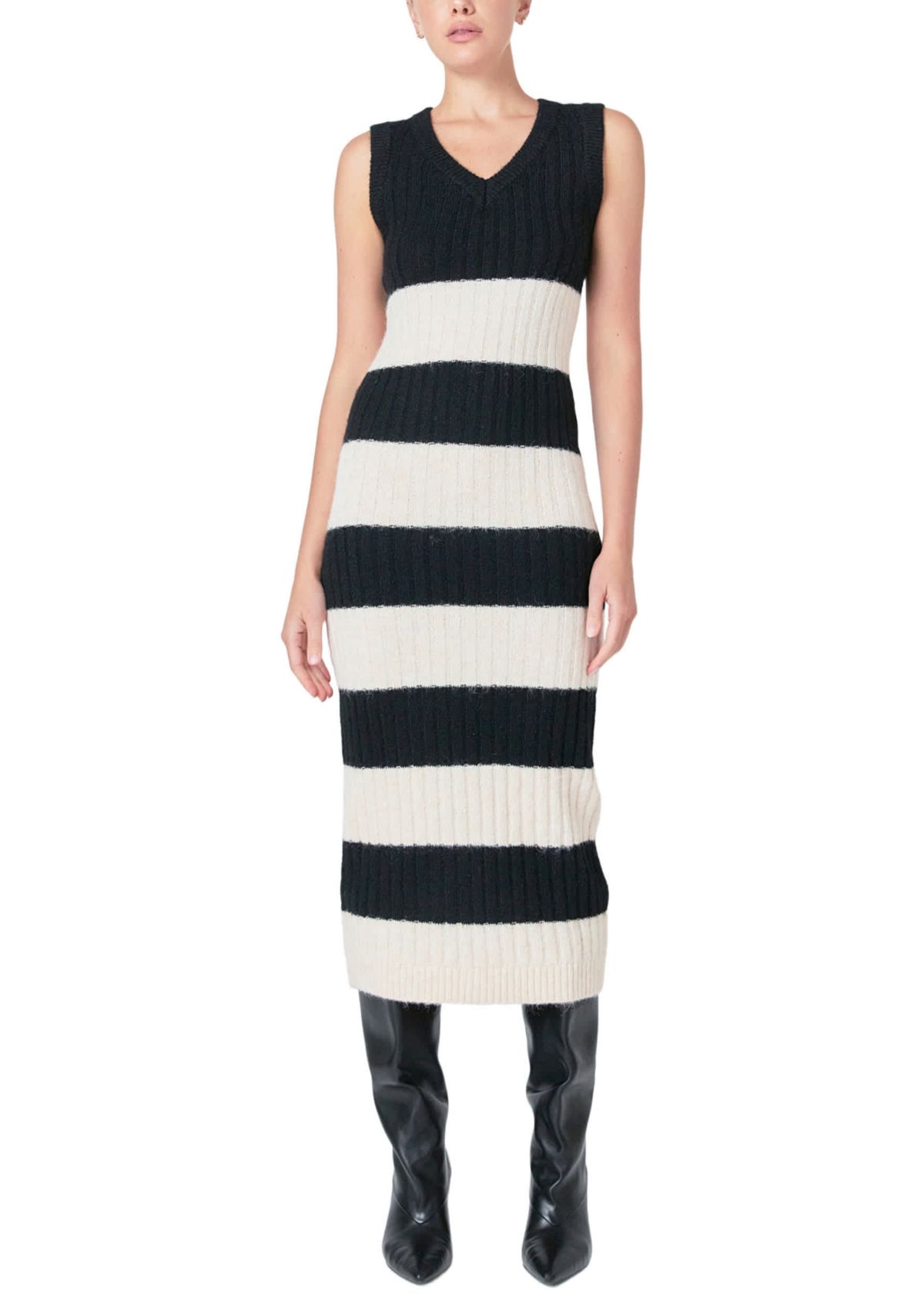 Striped Knit Midi Dress