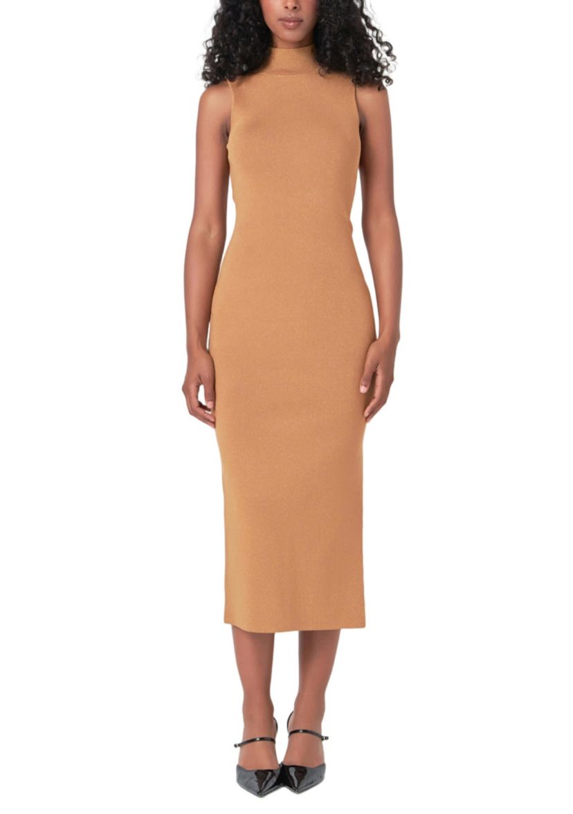 Lurex High Neck Midi Dress