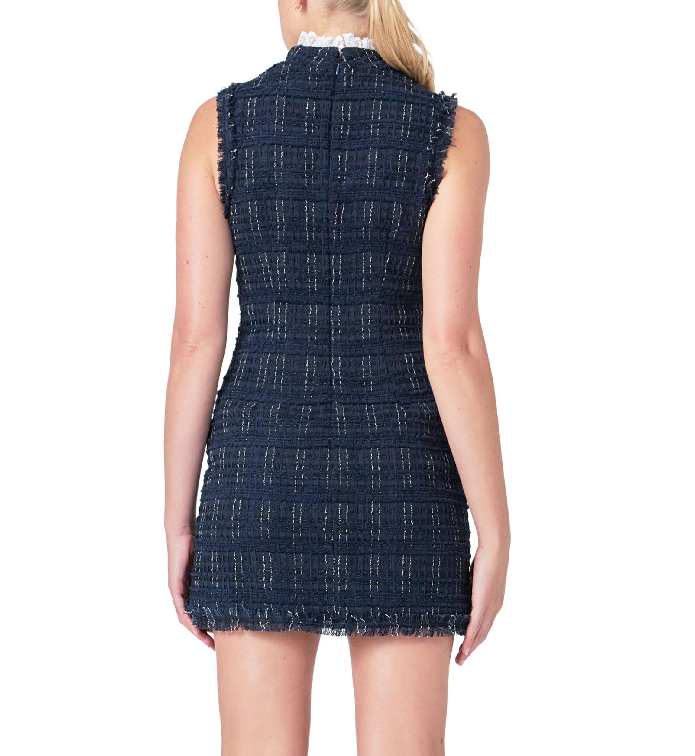 Lace Detail Tweed Mini Dress