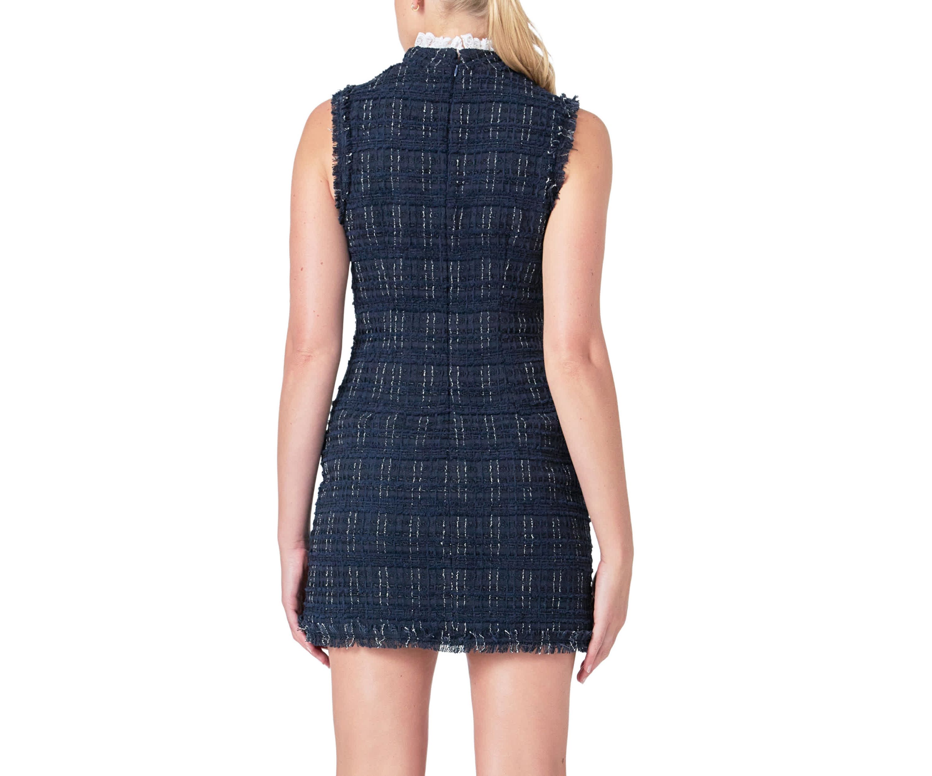 Lace Detail Tweed Mini Dress