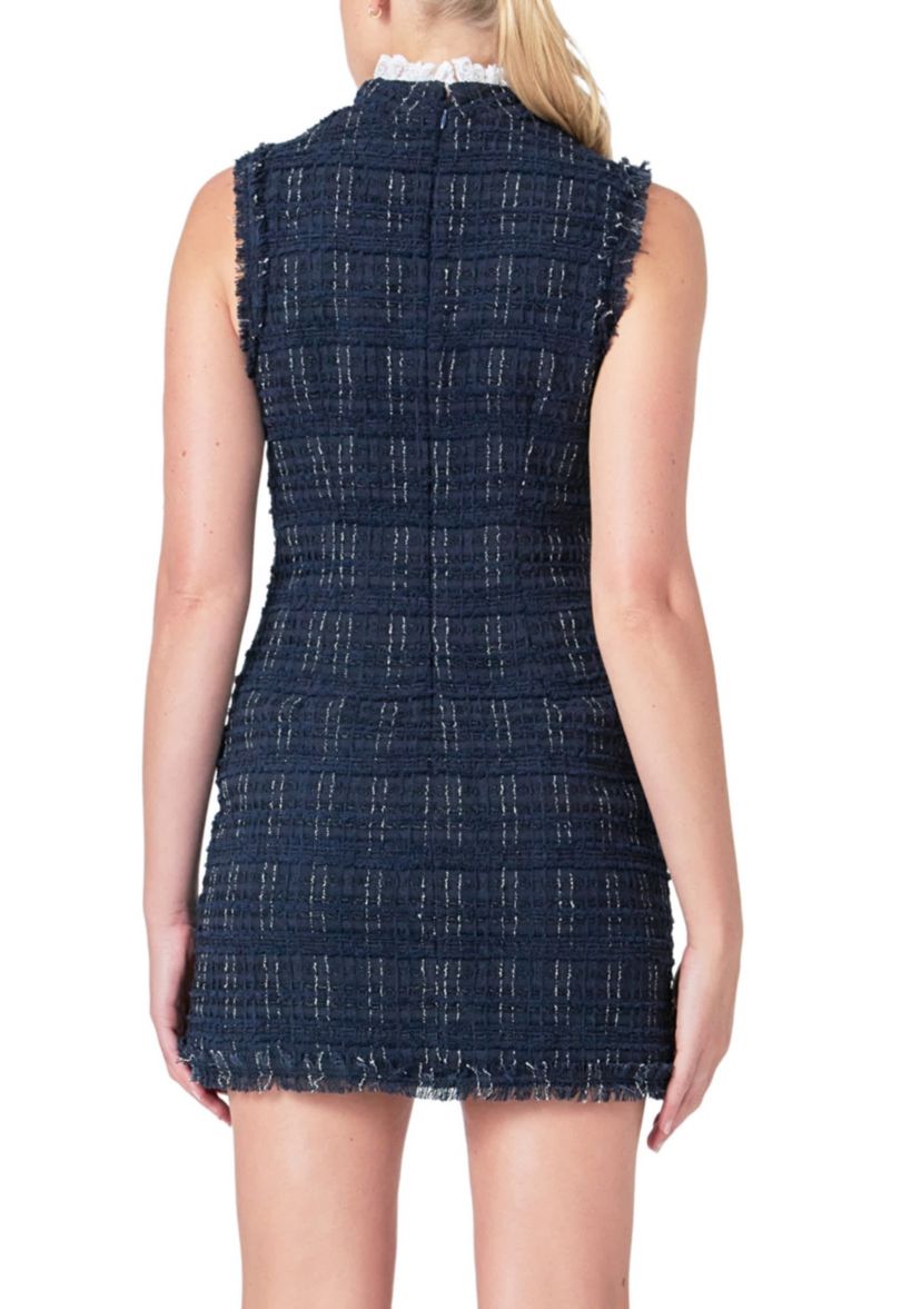 Lace Detail Tweed Mini Dress