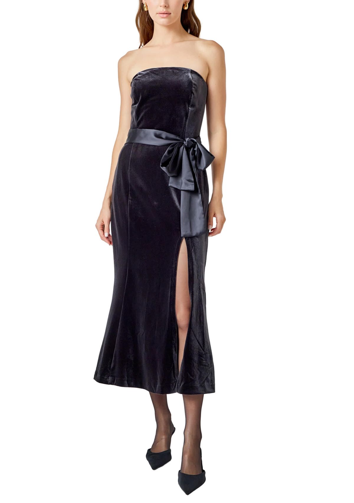 Strapless Velvet MIdi Dress
