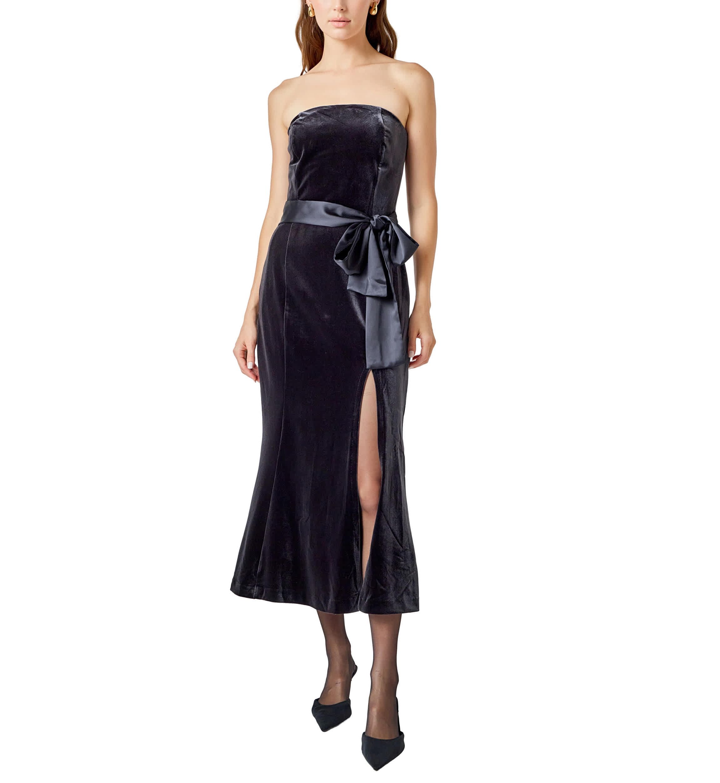 Strapless Velvet MIdi Dress