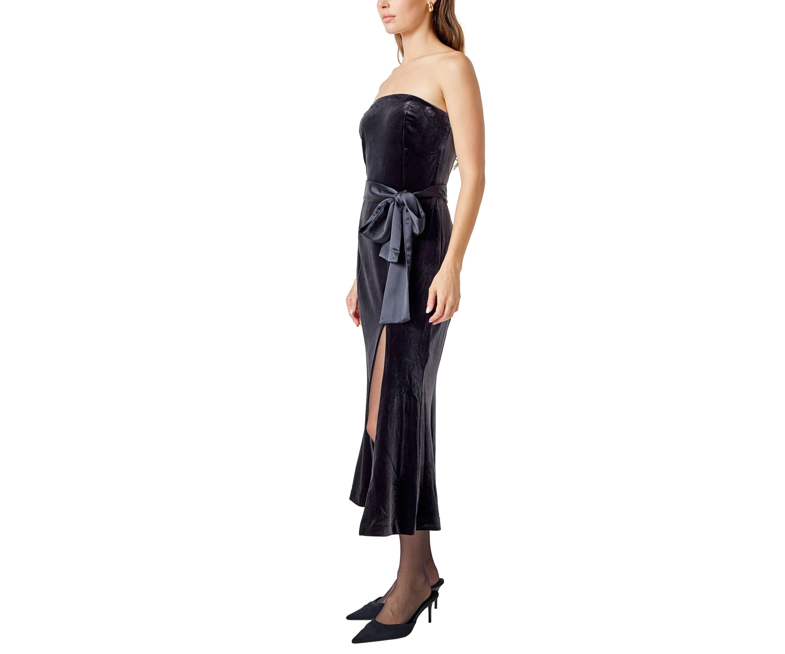 Strapless Velvet MIdi Dress