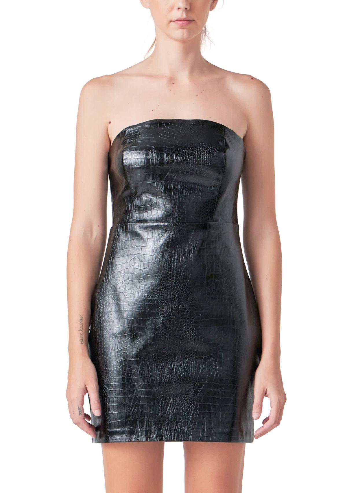 Strapless Faux Leather Mini Dress