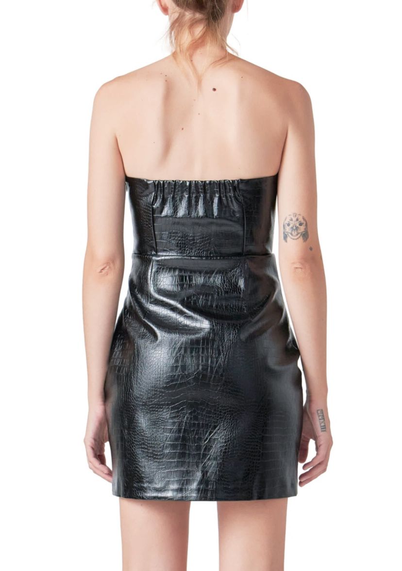 Strapless Faux Leather Mini Dress