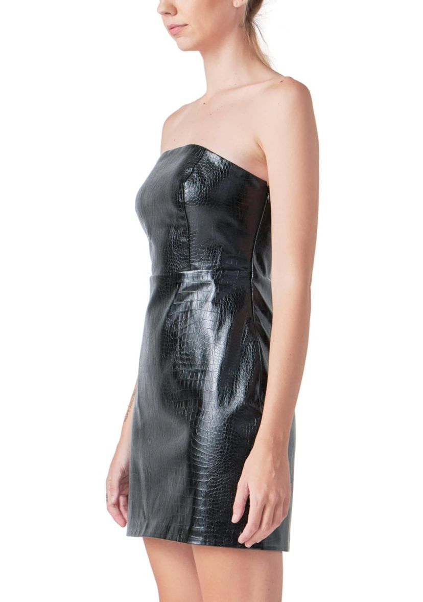Strapless Faux Leather Mini Dress