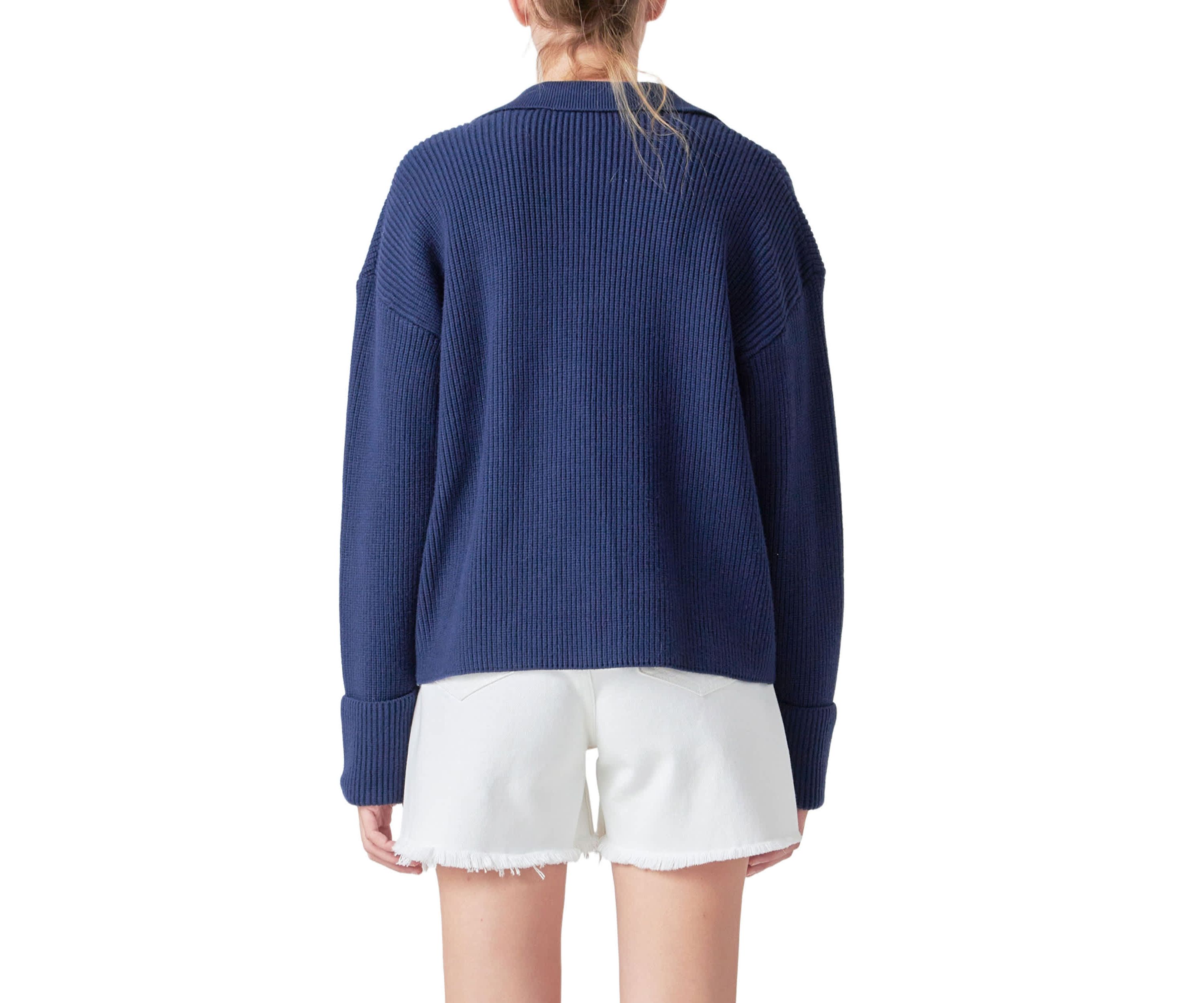 Collar V neck Knit Top