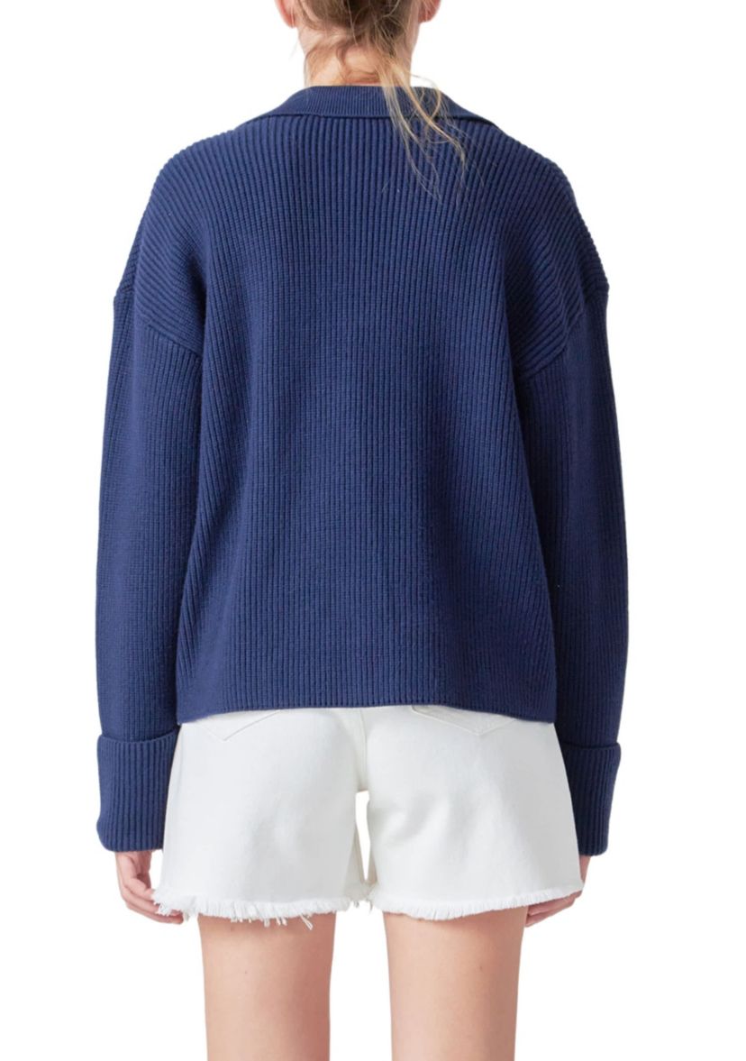 Collar V neck Knit Top