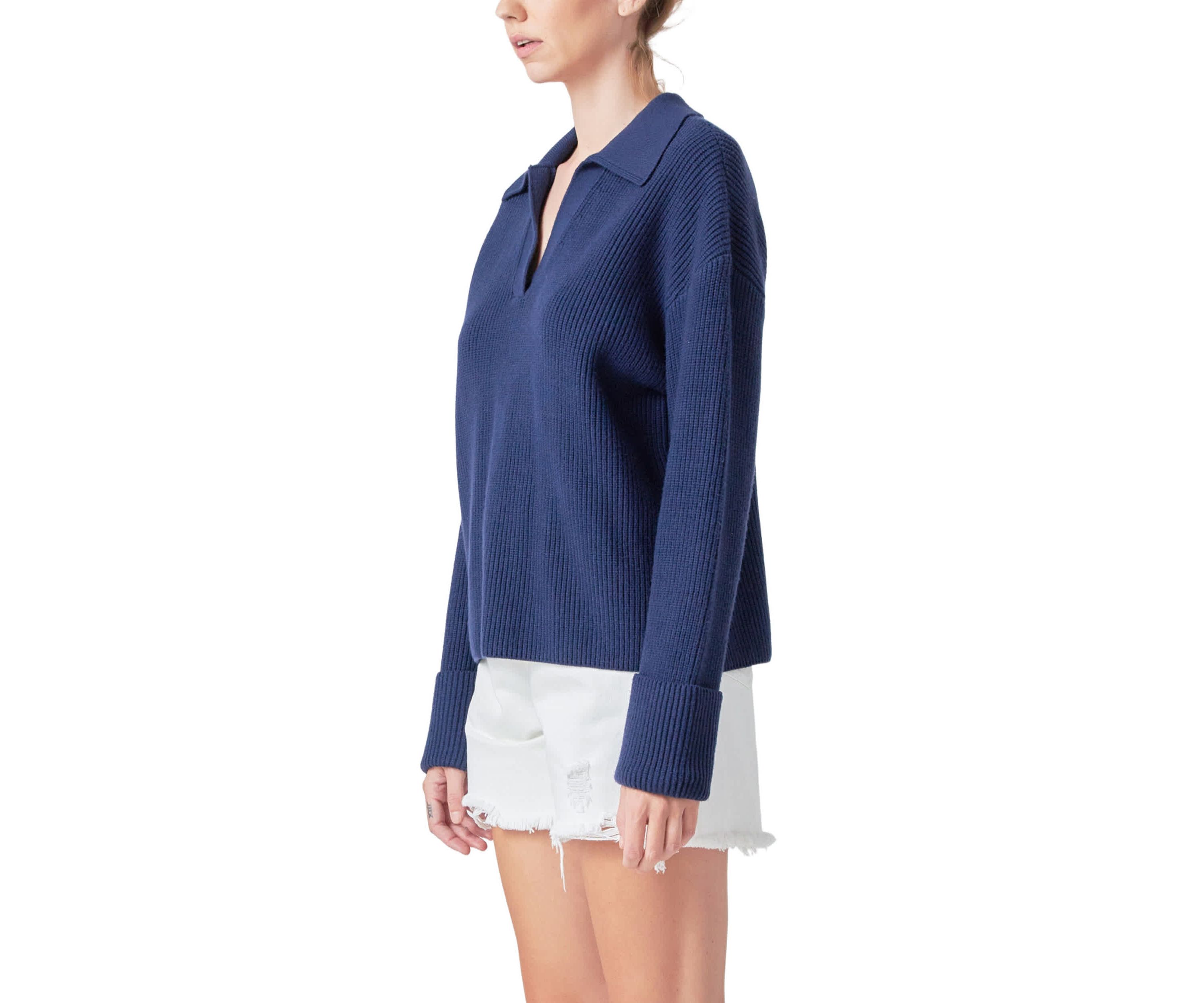 Collar V neck Knit Top