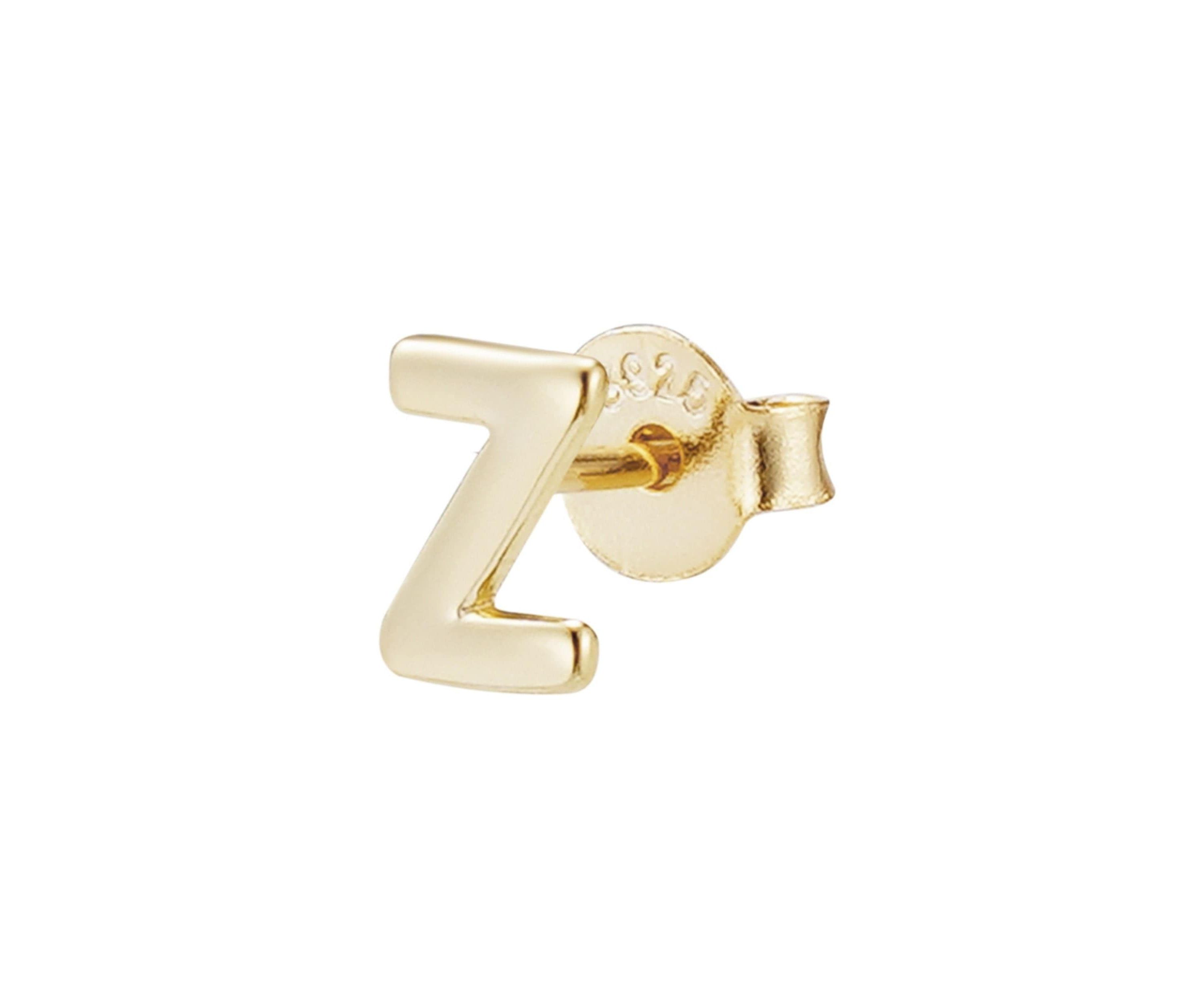 14k Gold Vermeil .925 Sterling Silver Single Initial Stud Earring