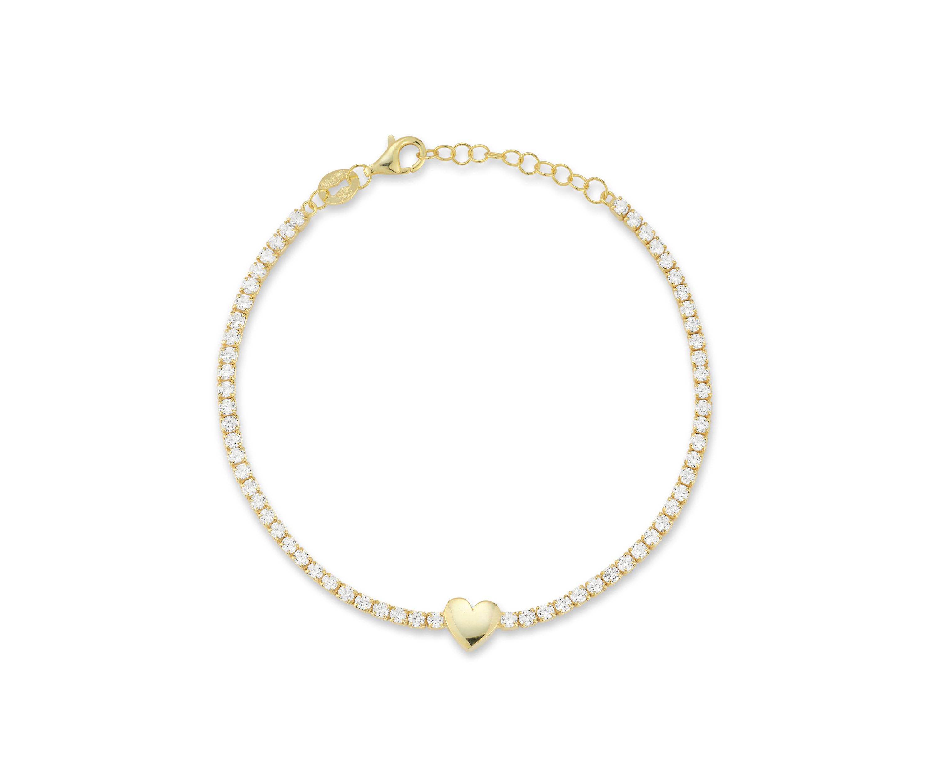Sterling Silver Cubic Zirconia Heart Tennis Bracelet