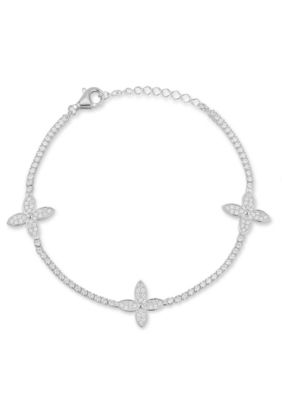 Sphera Milano Sterling Silver Cubic Zirconia Flower Tennis Bracelet