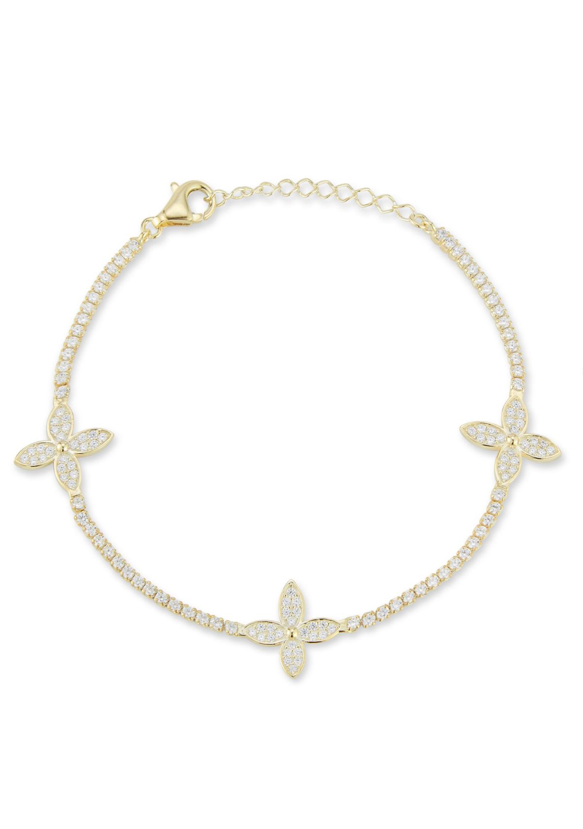 Sterling Silver Cubic Zirconia Flower Tennis Bracelet