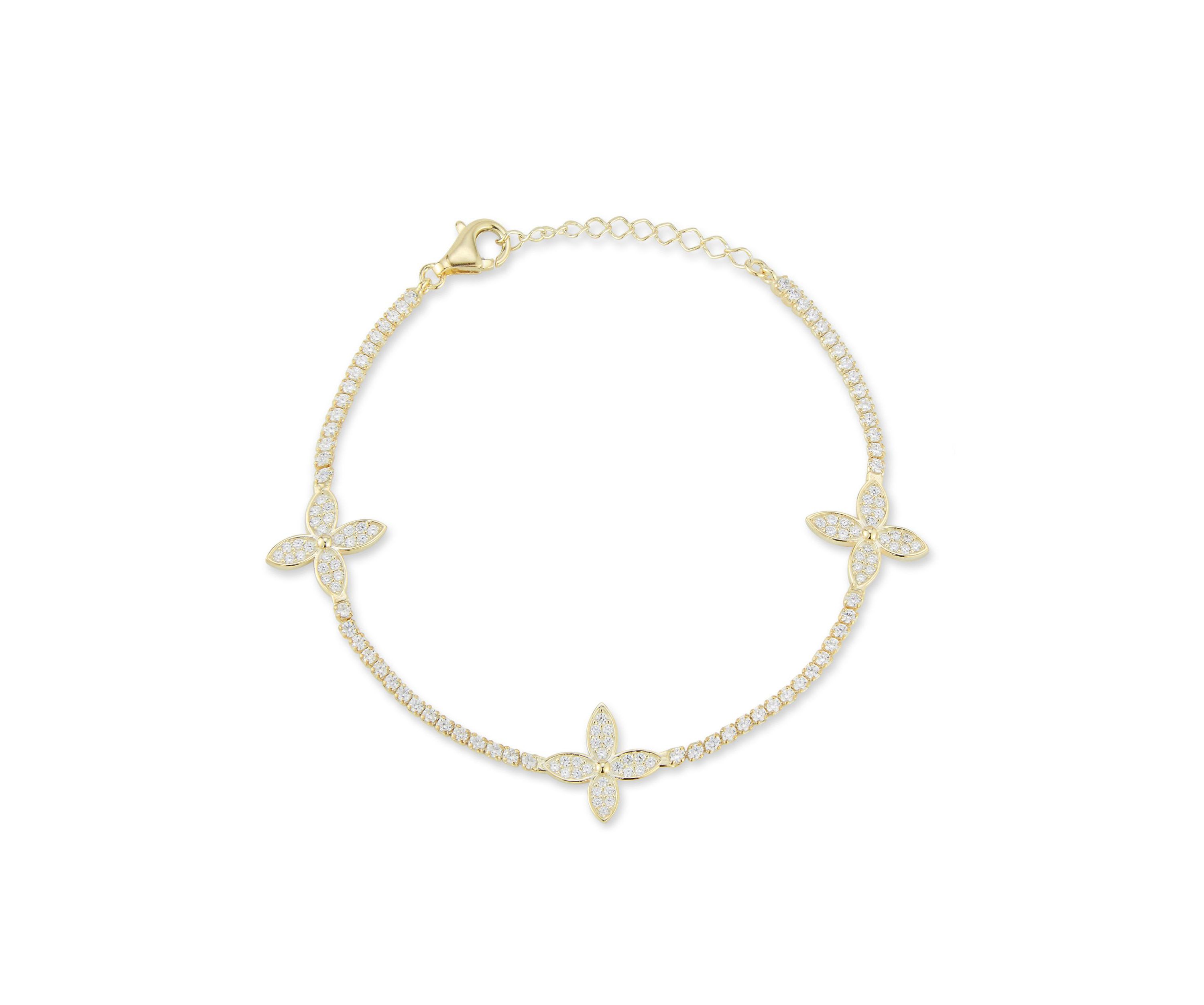 Sterling Silver Cubic Zirconia Flower Tennis Bracelet