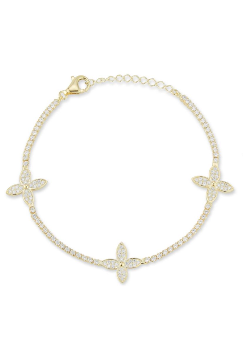 Sterling Silver Cubic Zirconia Flower Tennis Bracelet