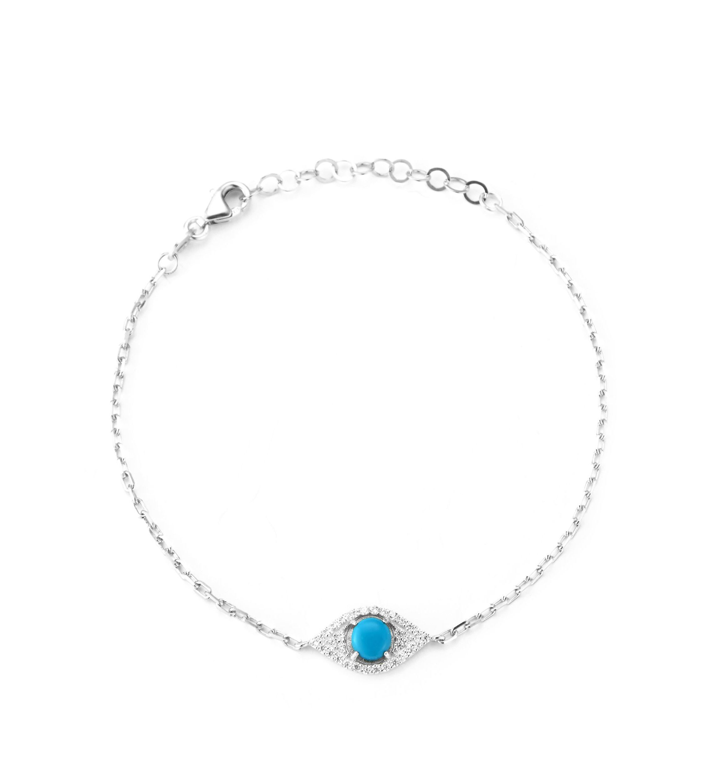 Sterling Silver Cubic Zirconia and Synthetic Turquoise Evil Eye Bracelet