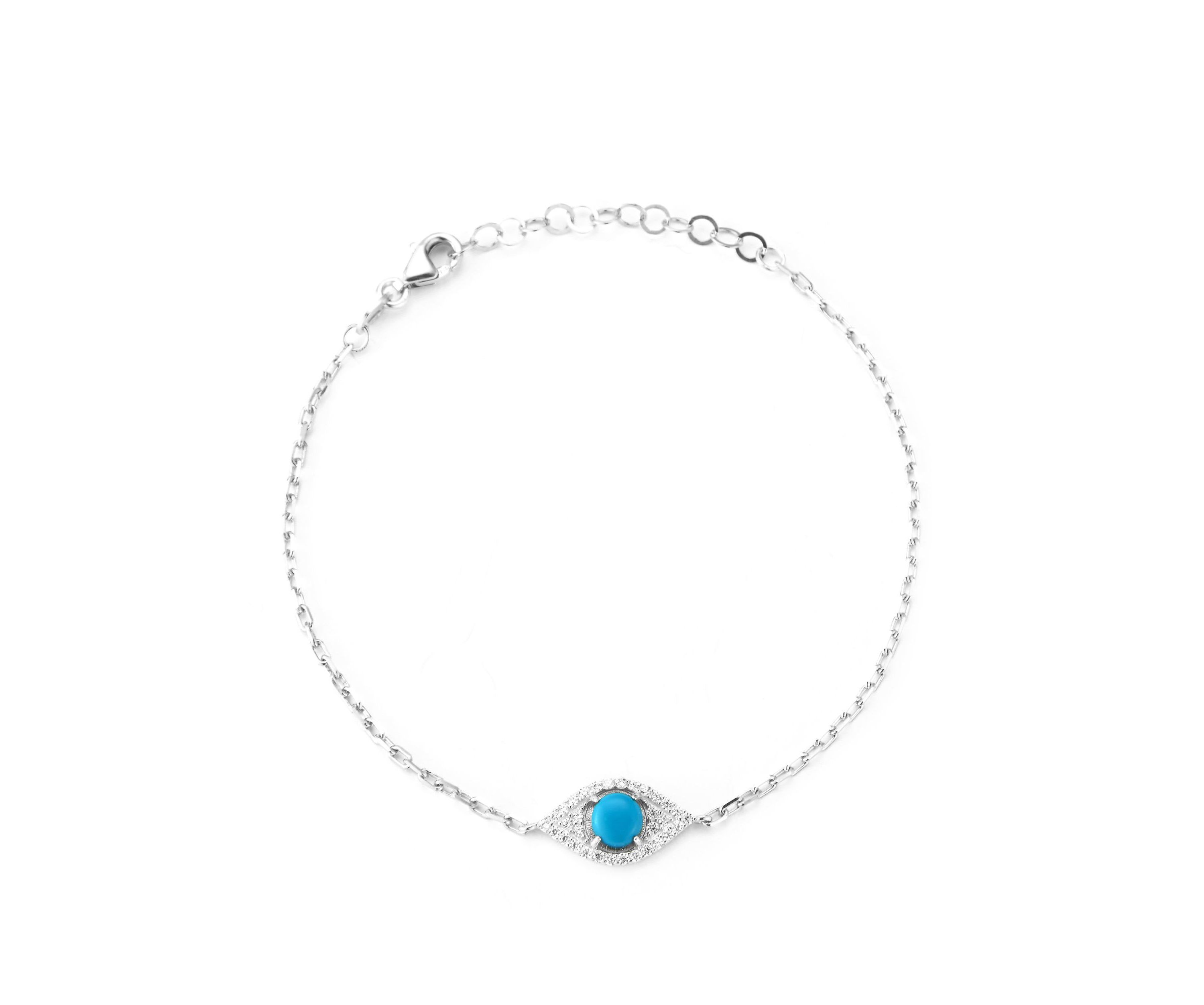 Sterling Silver Cubic Zirconia and Synthetic Turquoise Evil Eye Bracelet