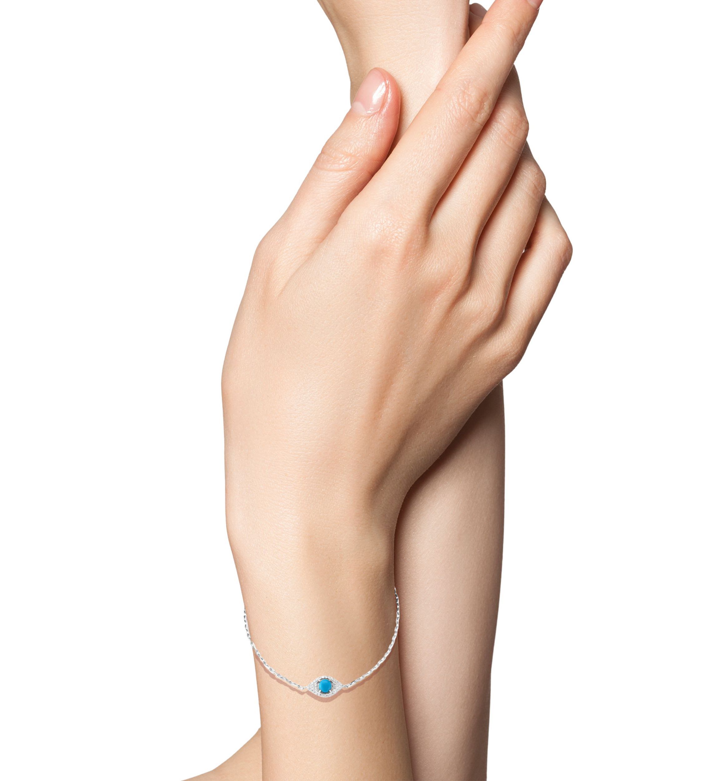 Sterling Silver Cubic Zirconia and Synthetic Turquoise Evil Eye Bracelet
