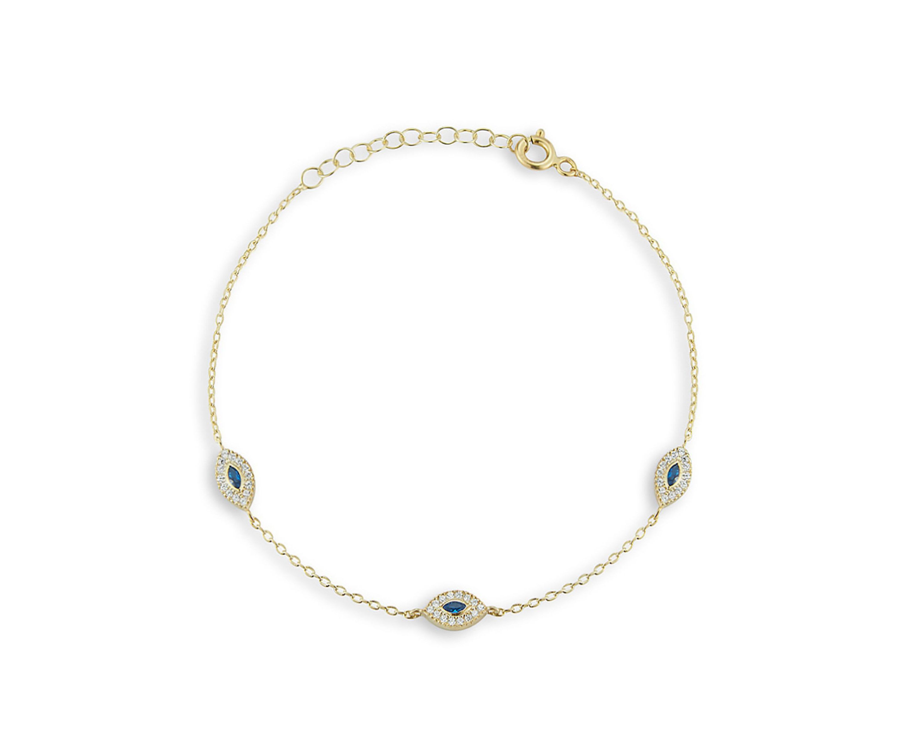 Sterling Silver Cubic Zirconia Evil Eye Anklet
