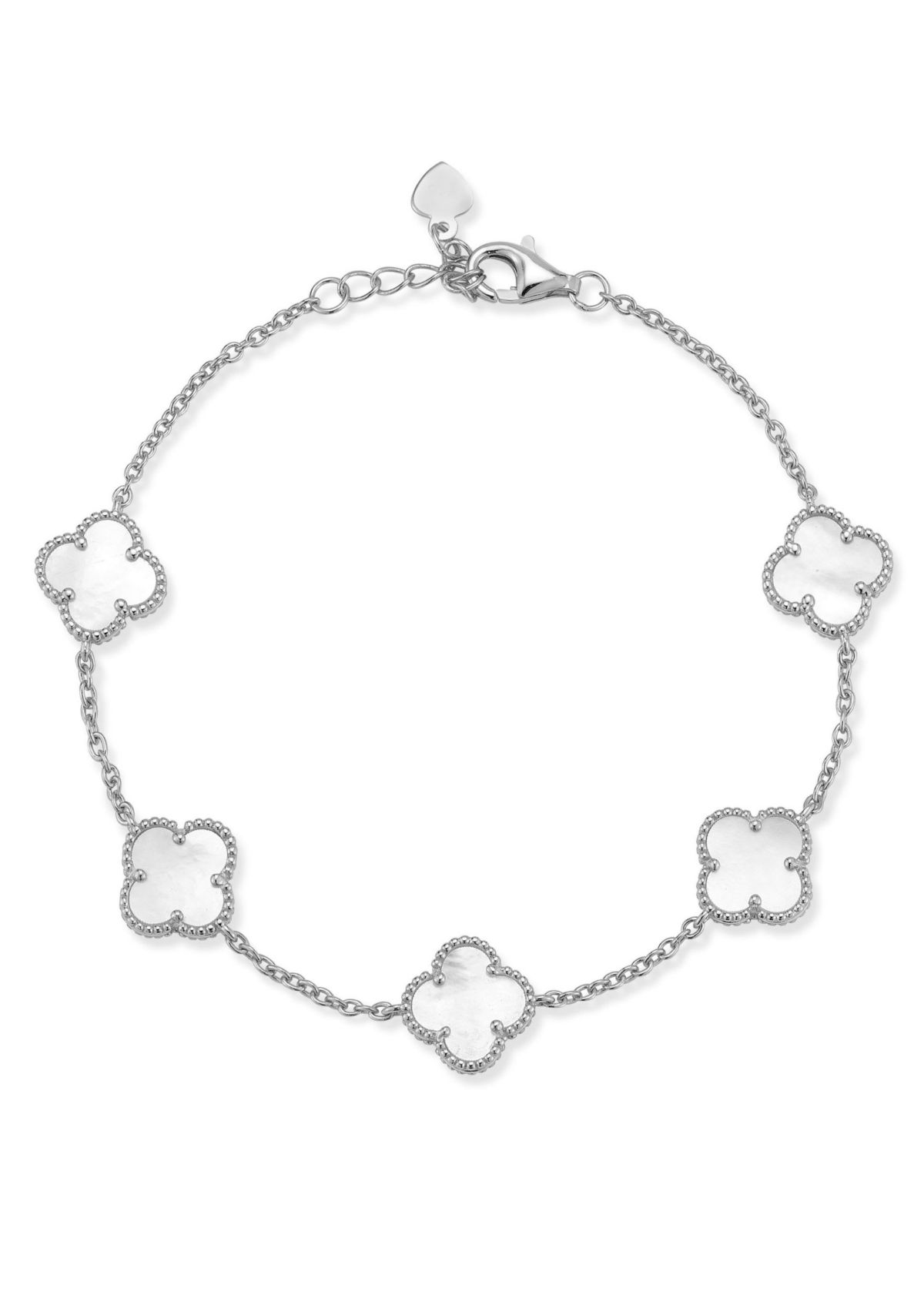 Sterling Silver Mother of Pearl Clover Station Bracelet