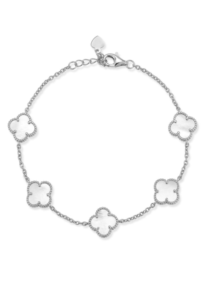 Sterling Silver Mother of Pearl Clover Station Bracelet