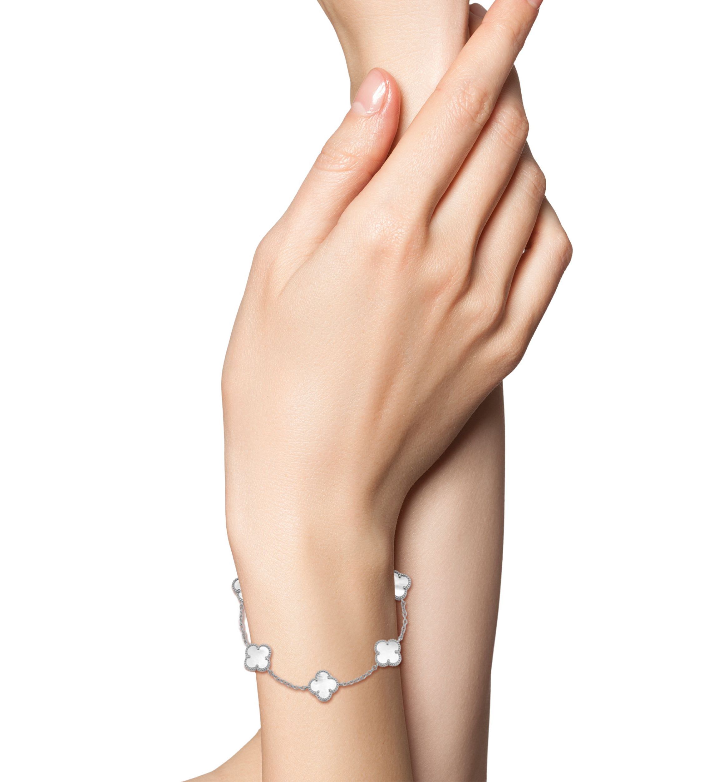 Sterling Silver Mother of Pearl Clover Station Bracelet