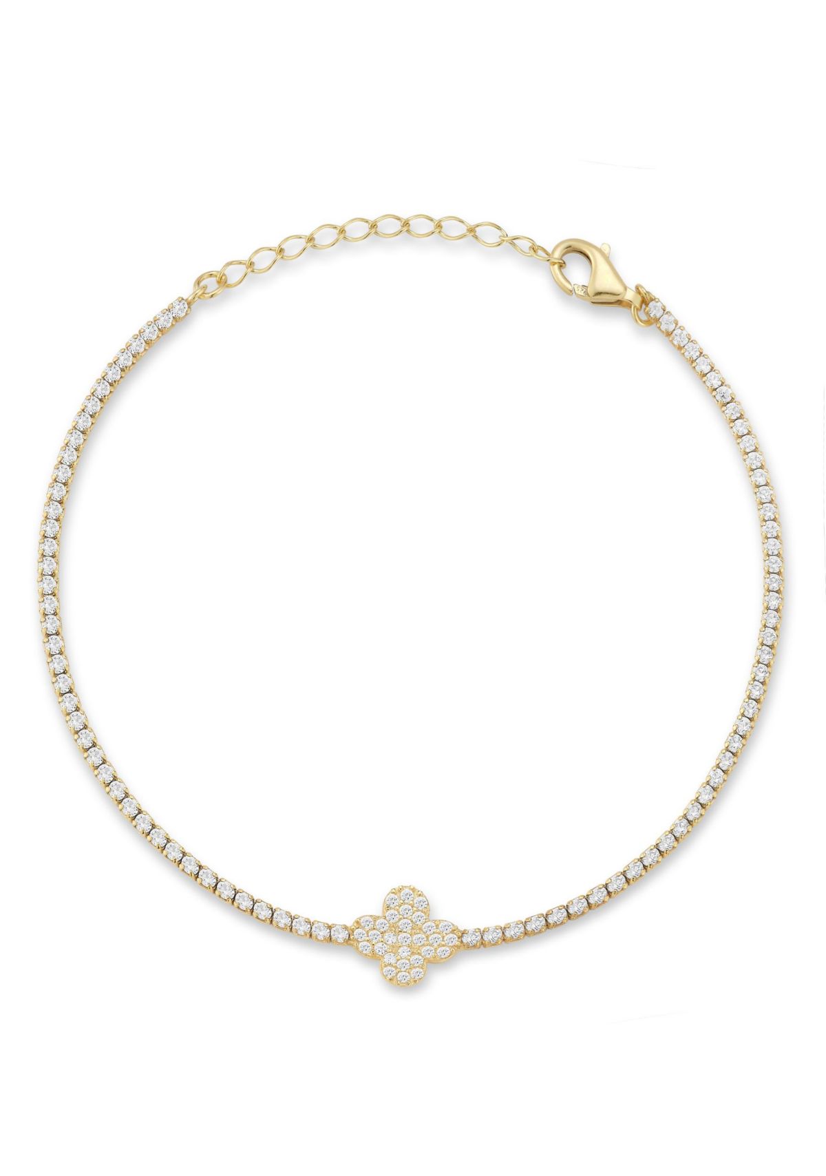 Sterling Silver Cubic Zirconia Clover Tennis Bracelet