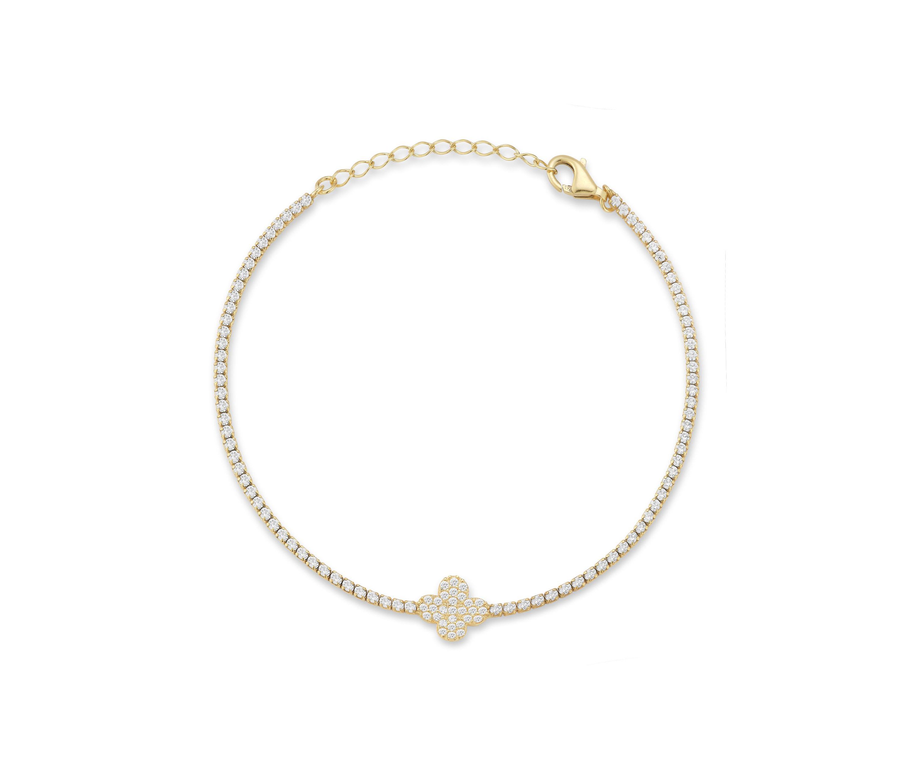 Sterling Silver Cubic Zirconia Clover Tennis Bracelet