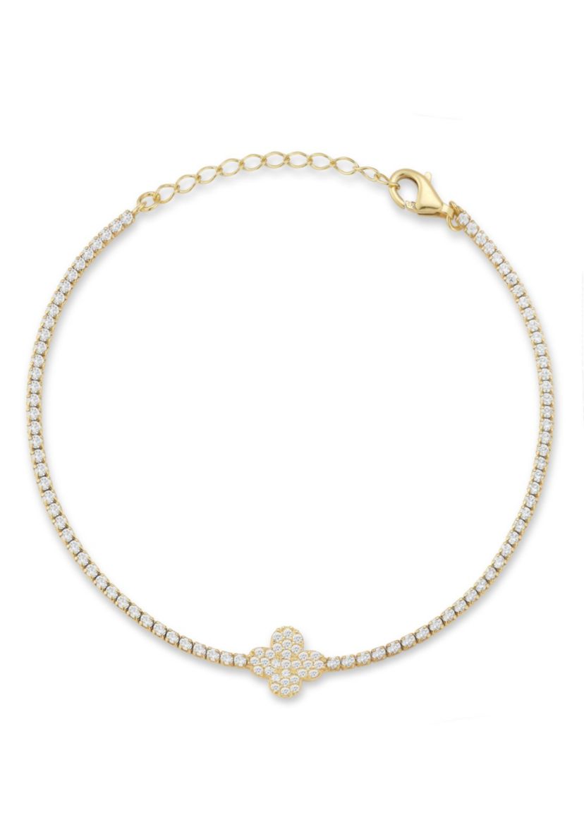 Sterling Silver Cubic Zirconia Clover Tennis Bracelet