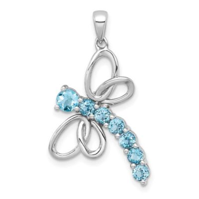 Belk & Co 1.12 ct. t.w. Light Swiss Blue Topaz Polished Dragonfly Pendant in Rhodium-plated Sterling Silver, White