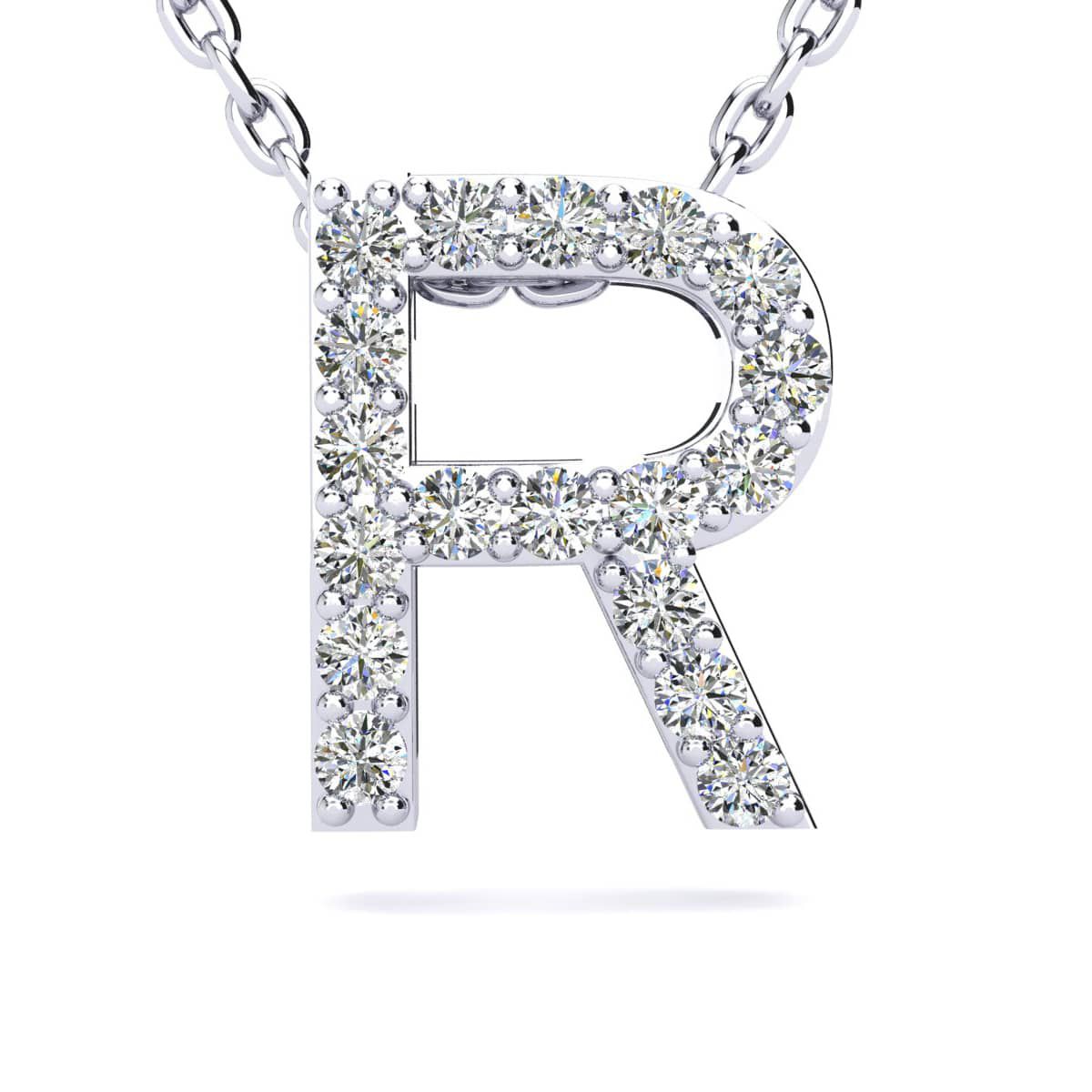 Lab Created Block Initial Lab Grown Diamond Necklace In Sterling Silver With 18 Inch Chain, All Letters Available