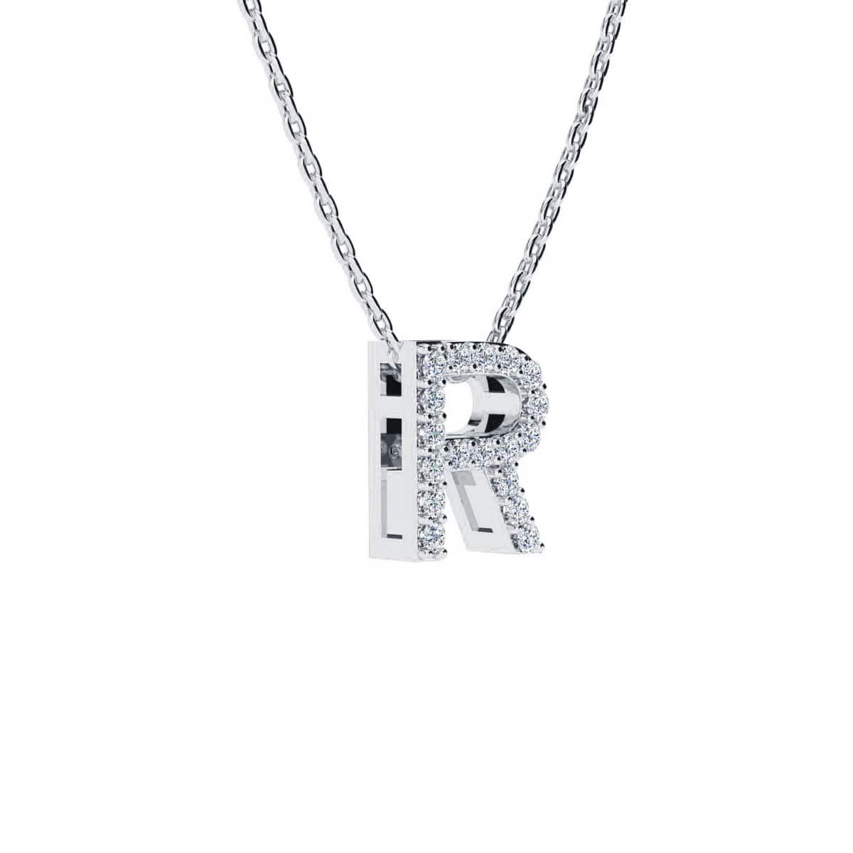 Lab Created Block Initial Lab Grown Diamond Necklace In Sterling Silver With 18 Inch Chain, All Letters Available