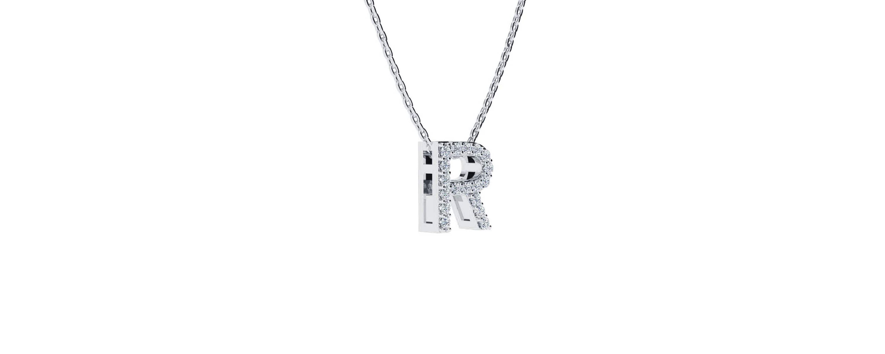 Lab Created Block Initial Lab Grown Diamond Necklace In Sterling Silver With 18 Inch Chain, All Letters Available